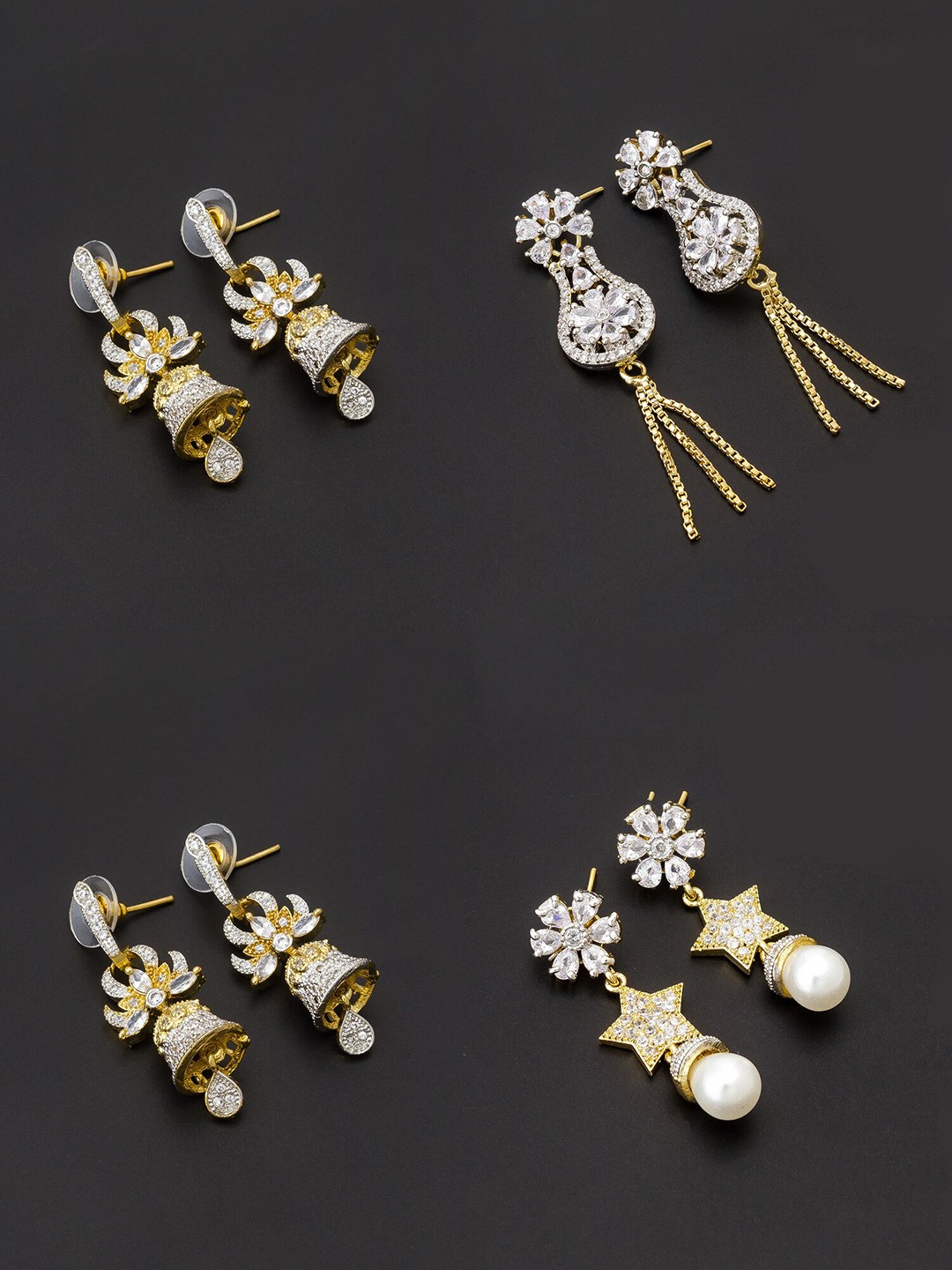 

aadita Women Pack Of 4 White & Gold-Toned Contemporary Drop Earrings