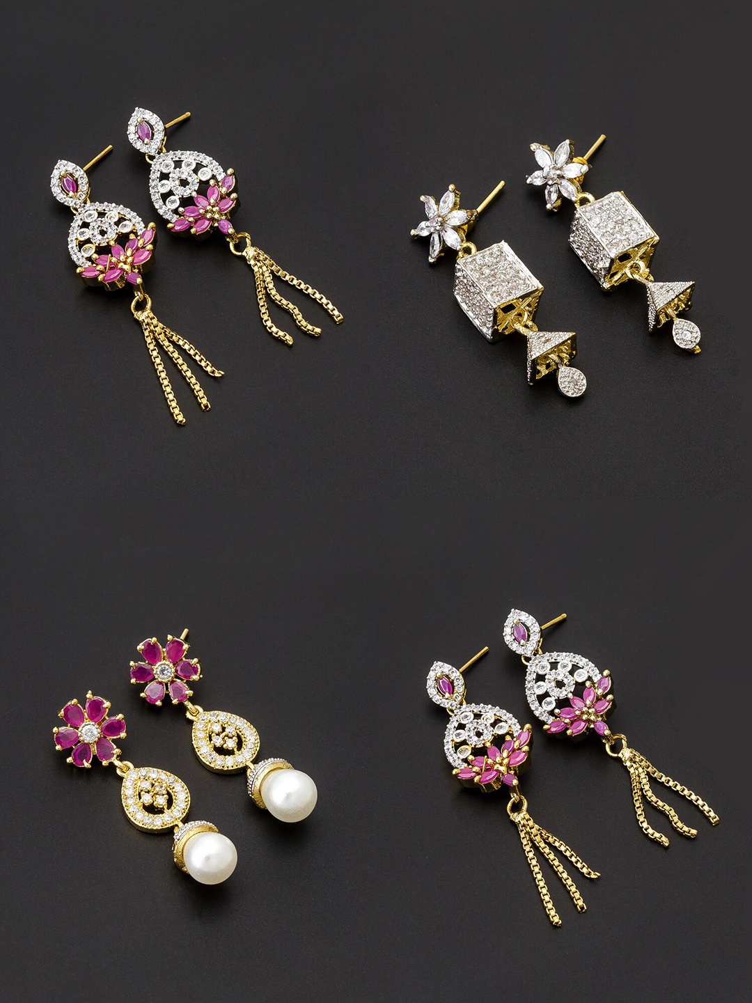 

aadita Women Pack Of 4 White & Purple Contemporary Gold Plated Drop Earrings