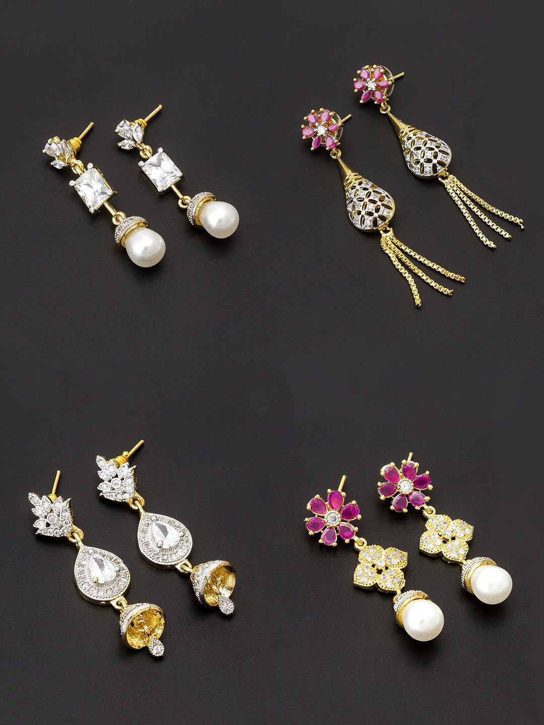 

aadita Gold Plated & White Pack of 4 Contemporary Drop Earrings
