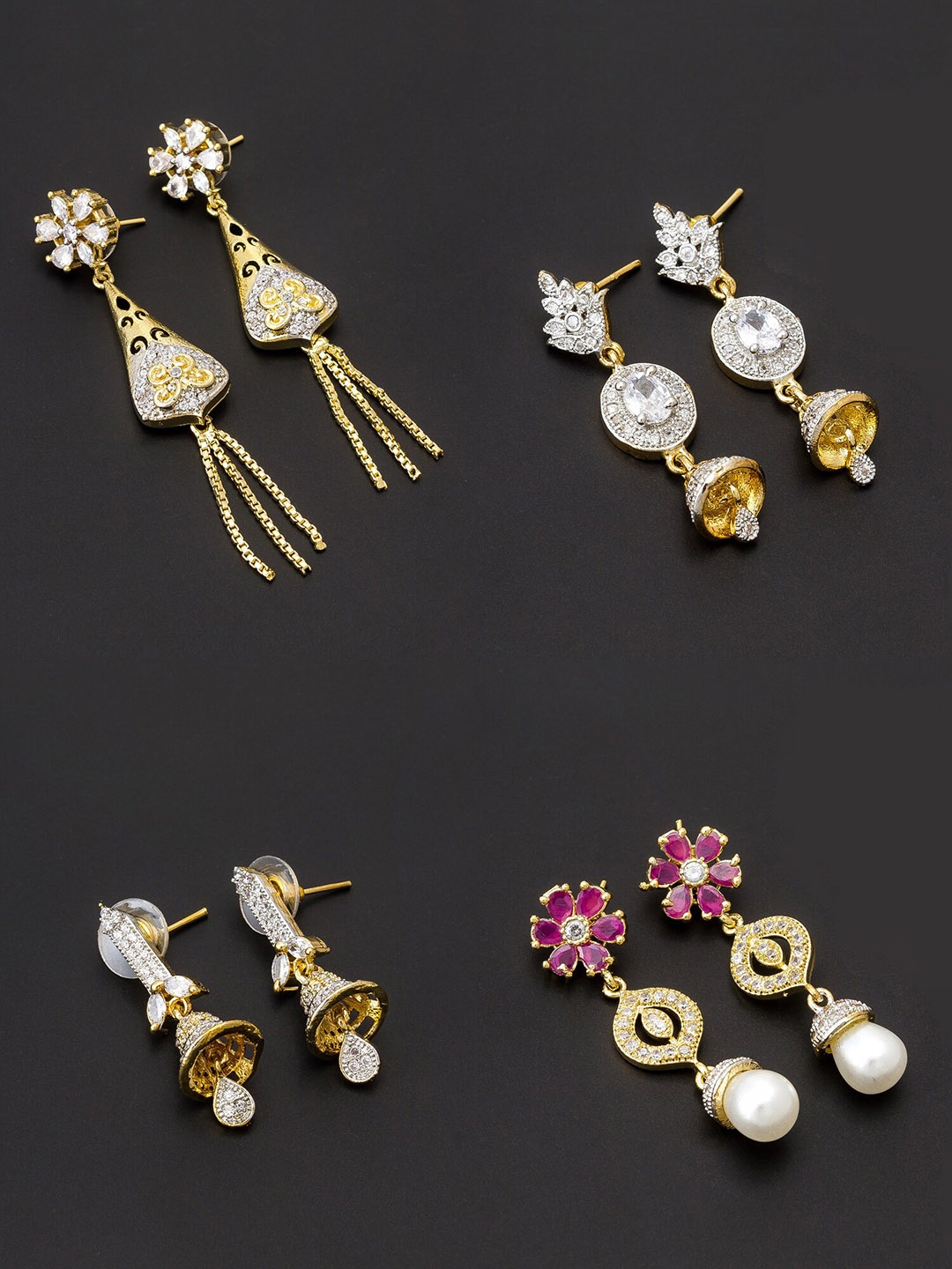 

aadita Gold Plated & Pink Pack of 4 Contemporary Drop Earrings