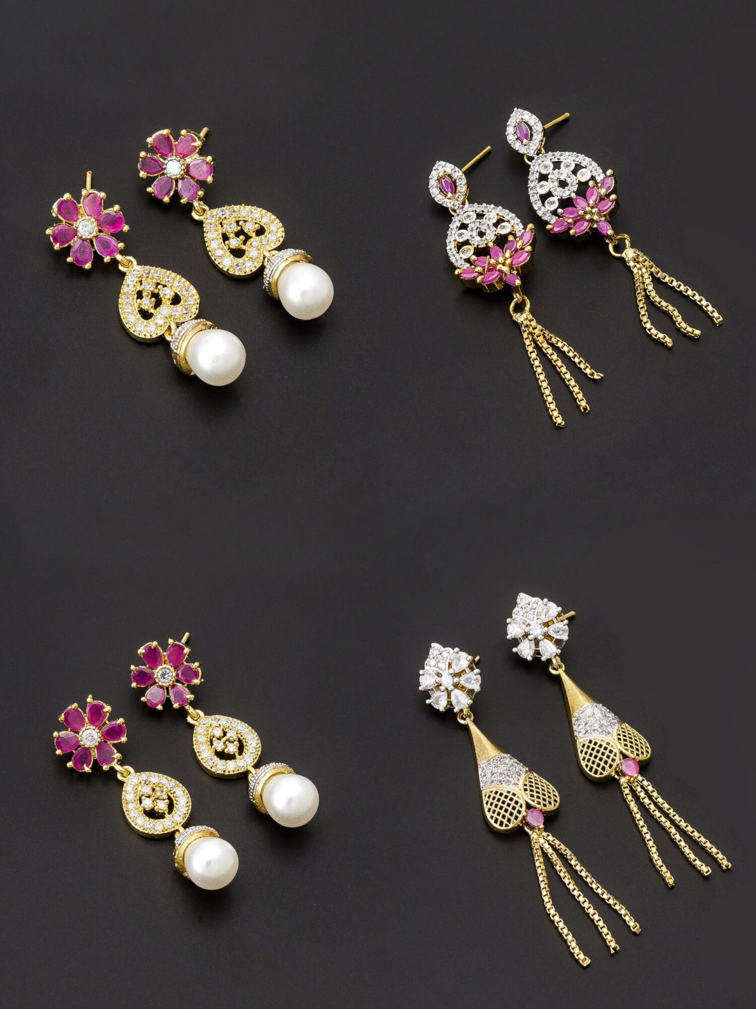 

aadita Women Pack Of 4 White & Purple Contemporary Gold Plated Drop Earrings