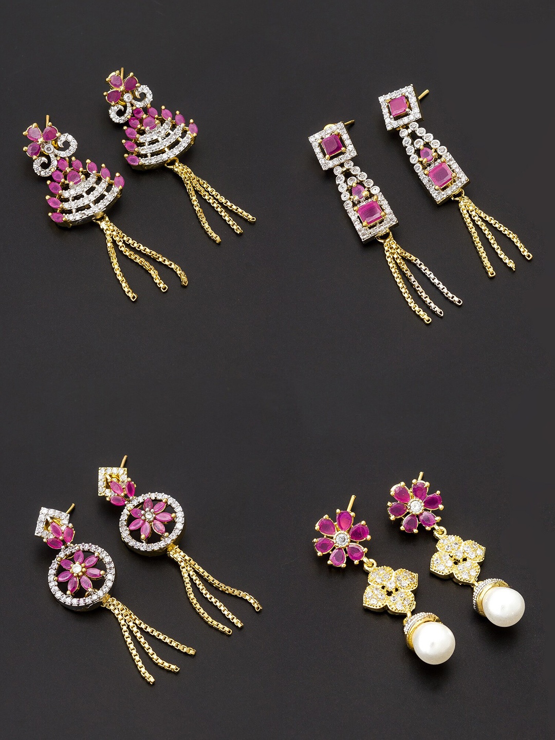 

aadita Women Pack Of 4 White & Purple Contemporary Drop Earrings