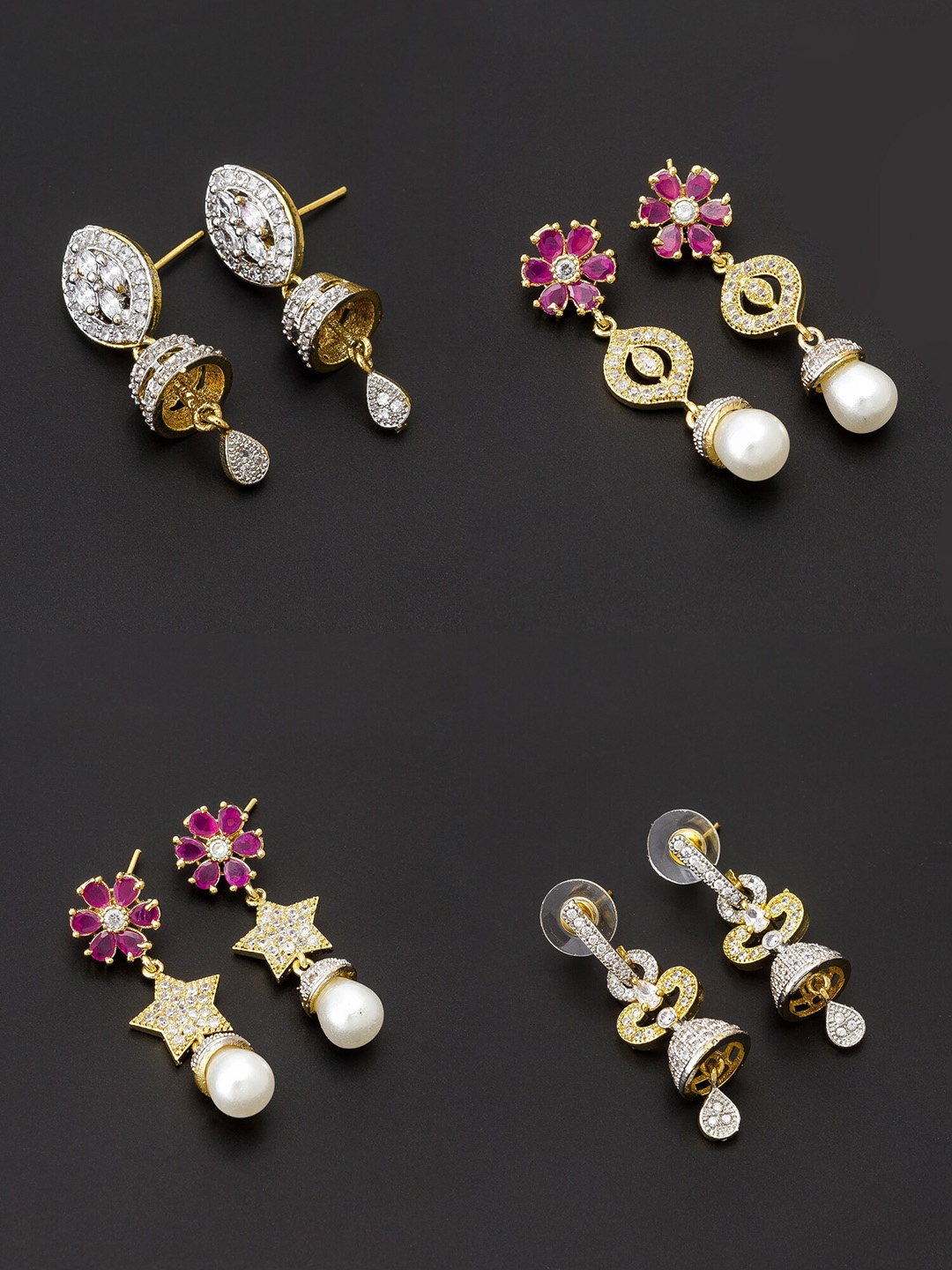 

aadita Women Pack Of 4 White & Purple Contemporary Studs Earrings