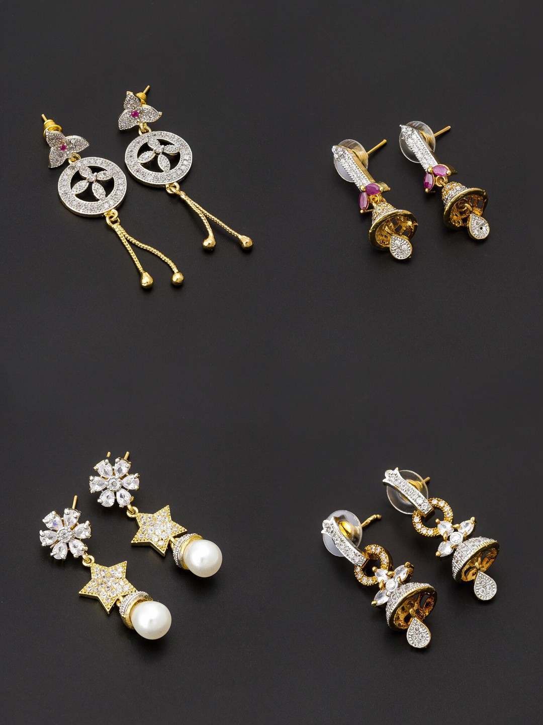 

aadita White & Gold-Toned Set of 4 Contemporary Drop Earrings
