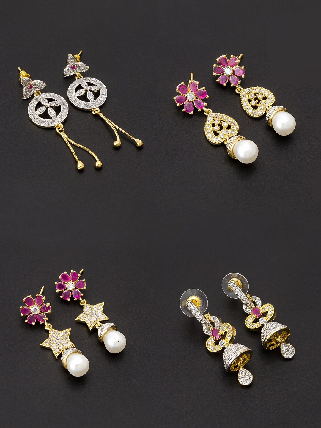 

aadita White & Gold-Plated Set of 4 Contemporary Drop Earrings
