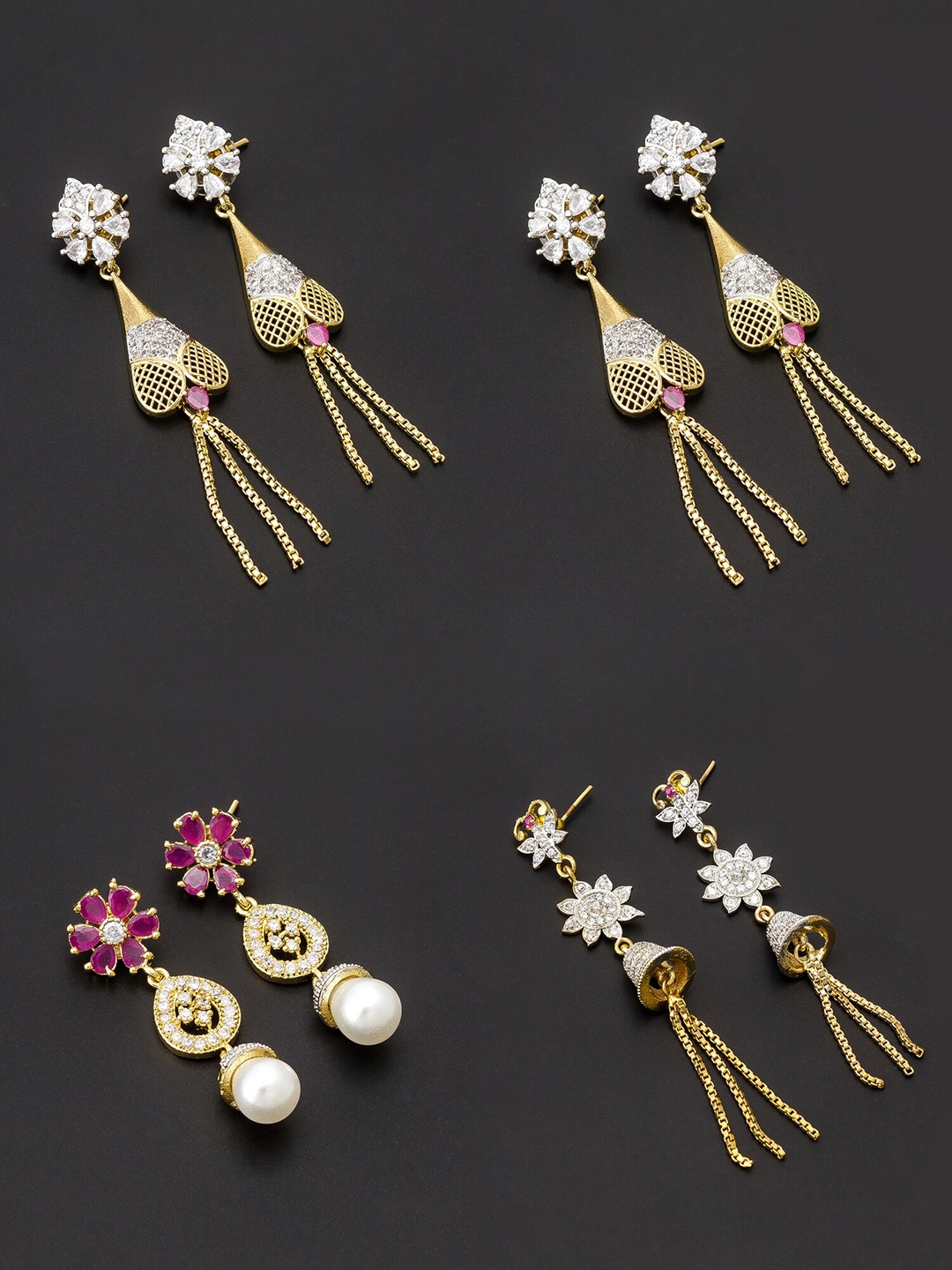 

aadita White & Gold-Toned Set of 4 Contemporary Drop Earrings
