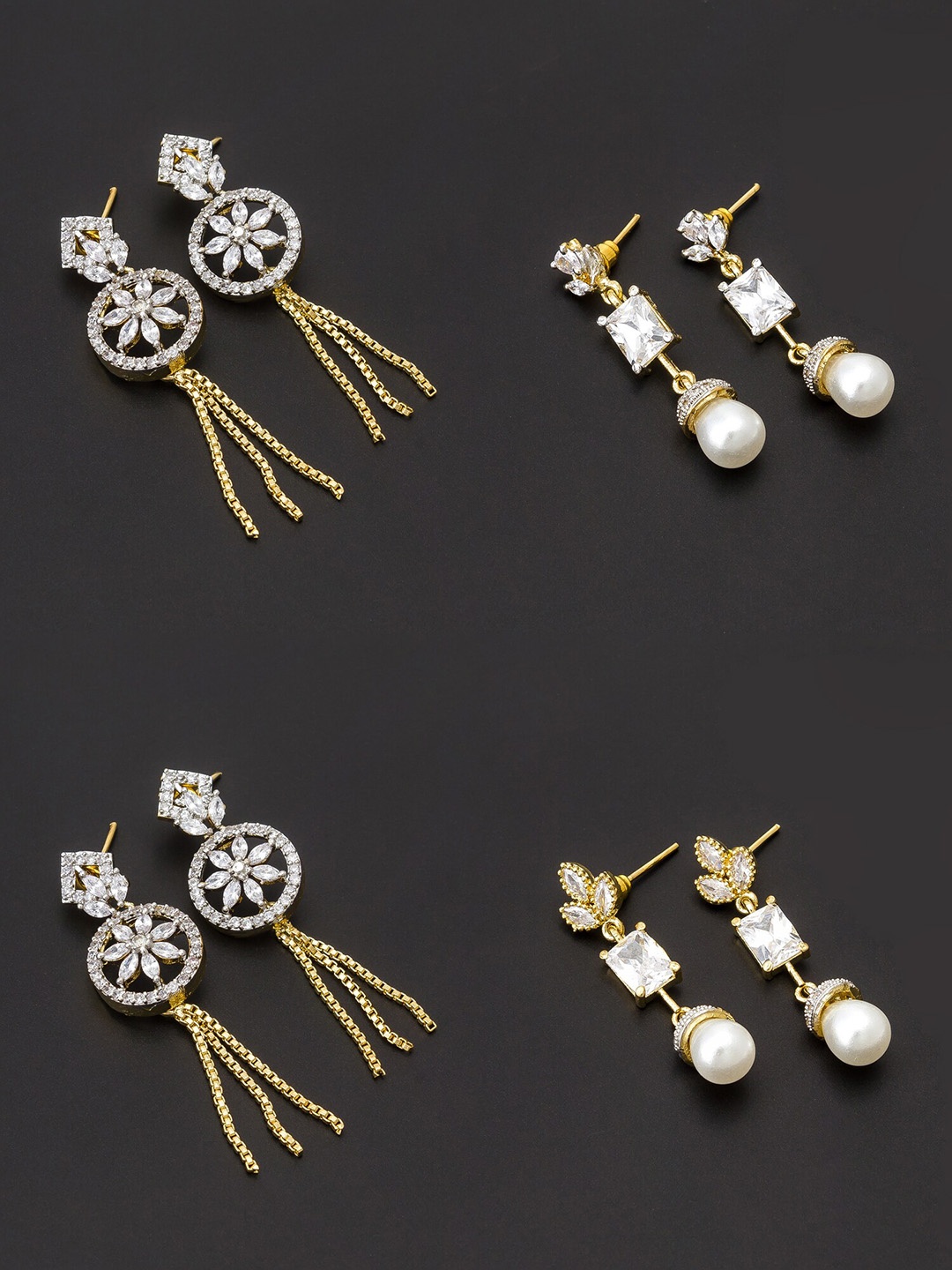 

aadita White & Gold-Toned Set of 4 Contemporary Drop Earrings