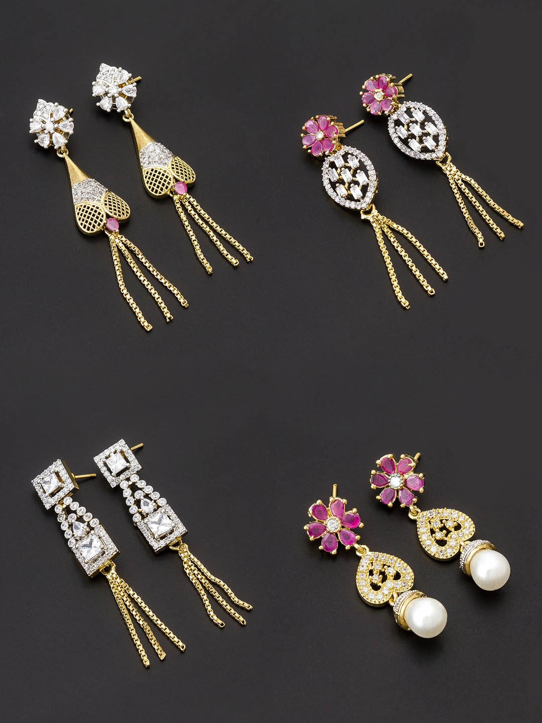 

aadita White & Gold-Toned Set of 4 Contemporary Drop Earrings