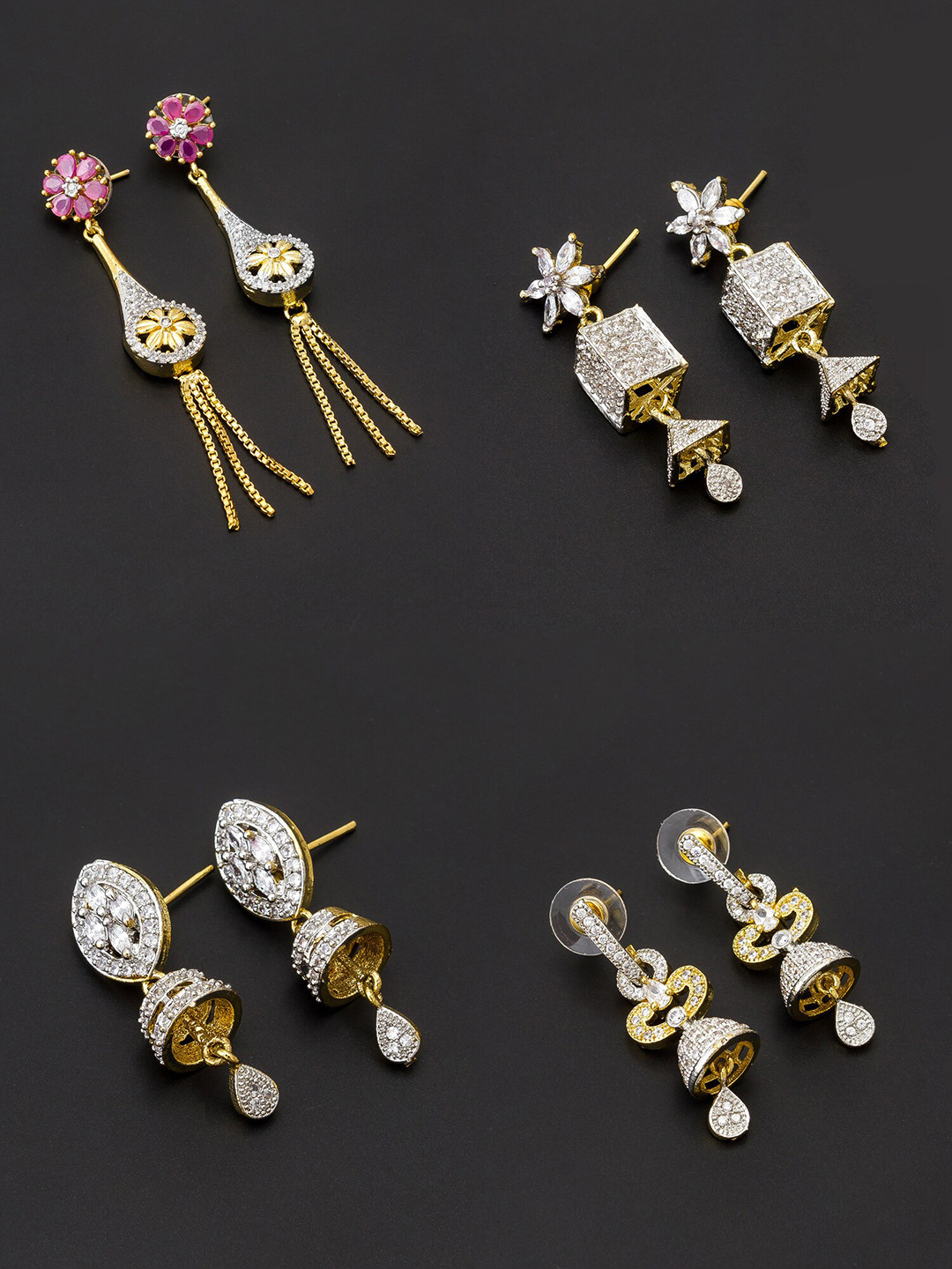 

aadita White & Gold-Toned Set of 4 Contemporary Drop Earrings