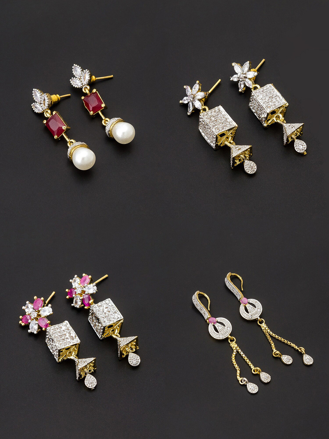 

aadita White & Gold-Toned Set of 4 Contemporary Drop Earrings