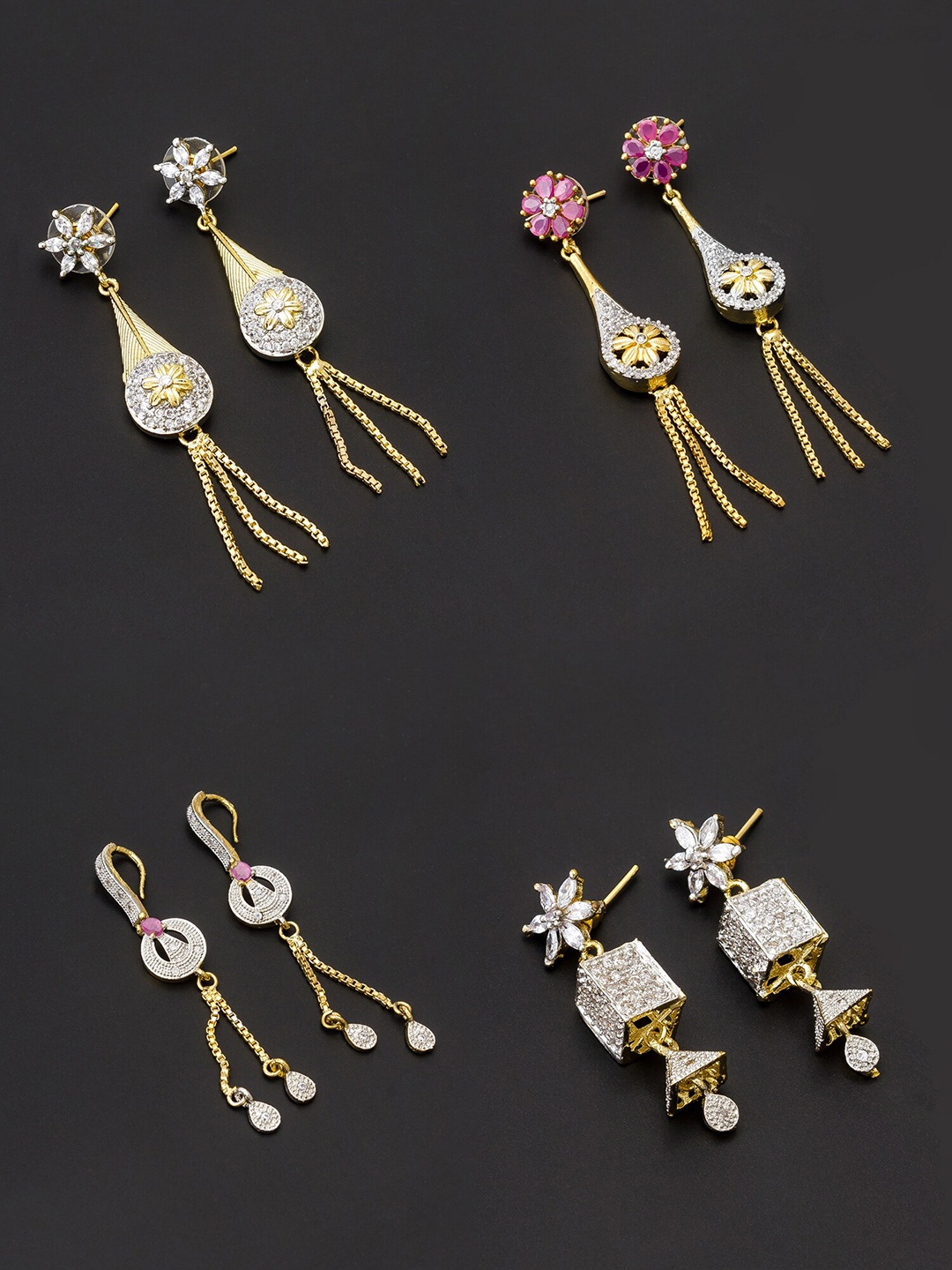 

aadita White & Gold-Plated Set of 4 Contemporary Drop Earrings
