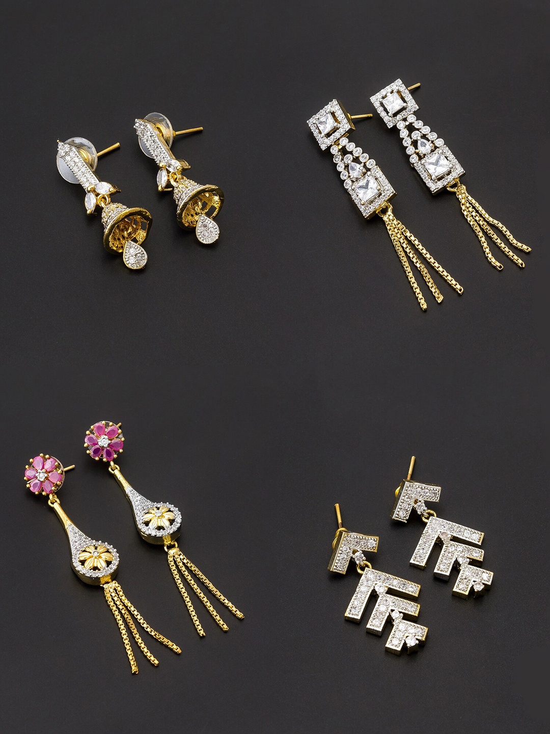 

aadita White & Gold-Plated Set of 4 Contemporary Drop Earrings