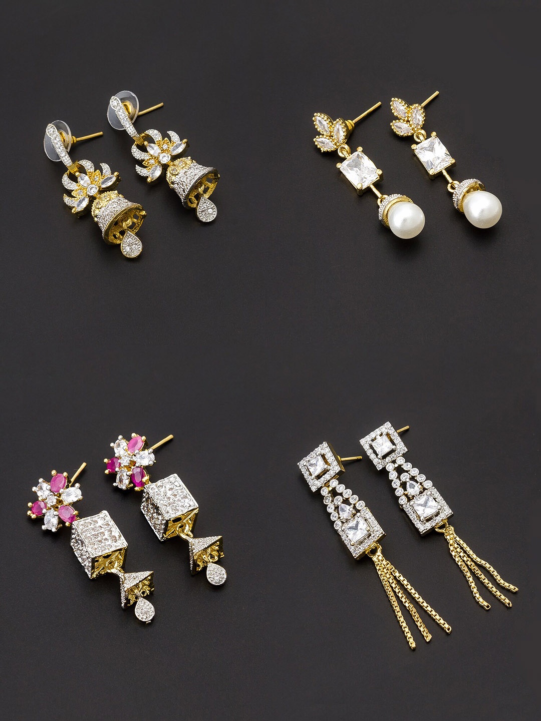

aadita Gold-Toned Set of 4 Contemporary Drop Earrings