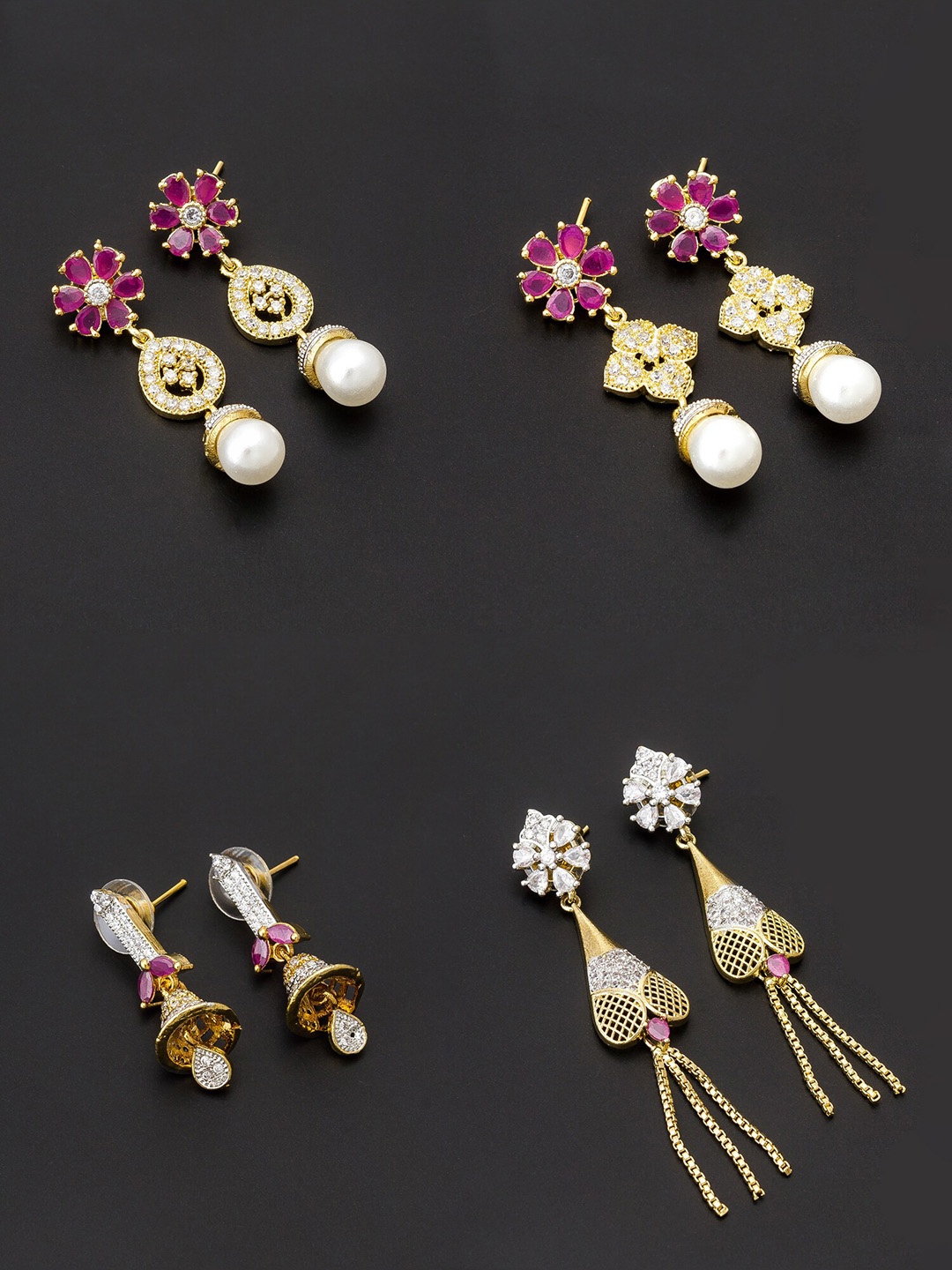 

aadita Pink & Gold-Toned Set of 4 Contemporary Drop Earrings
