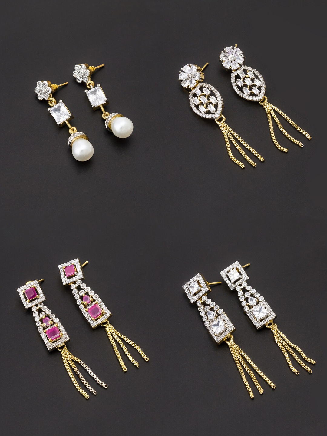 

aadita White & Gold-Toned Set of 4 Contemporary Drop Earrings
