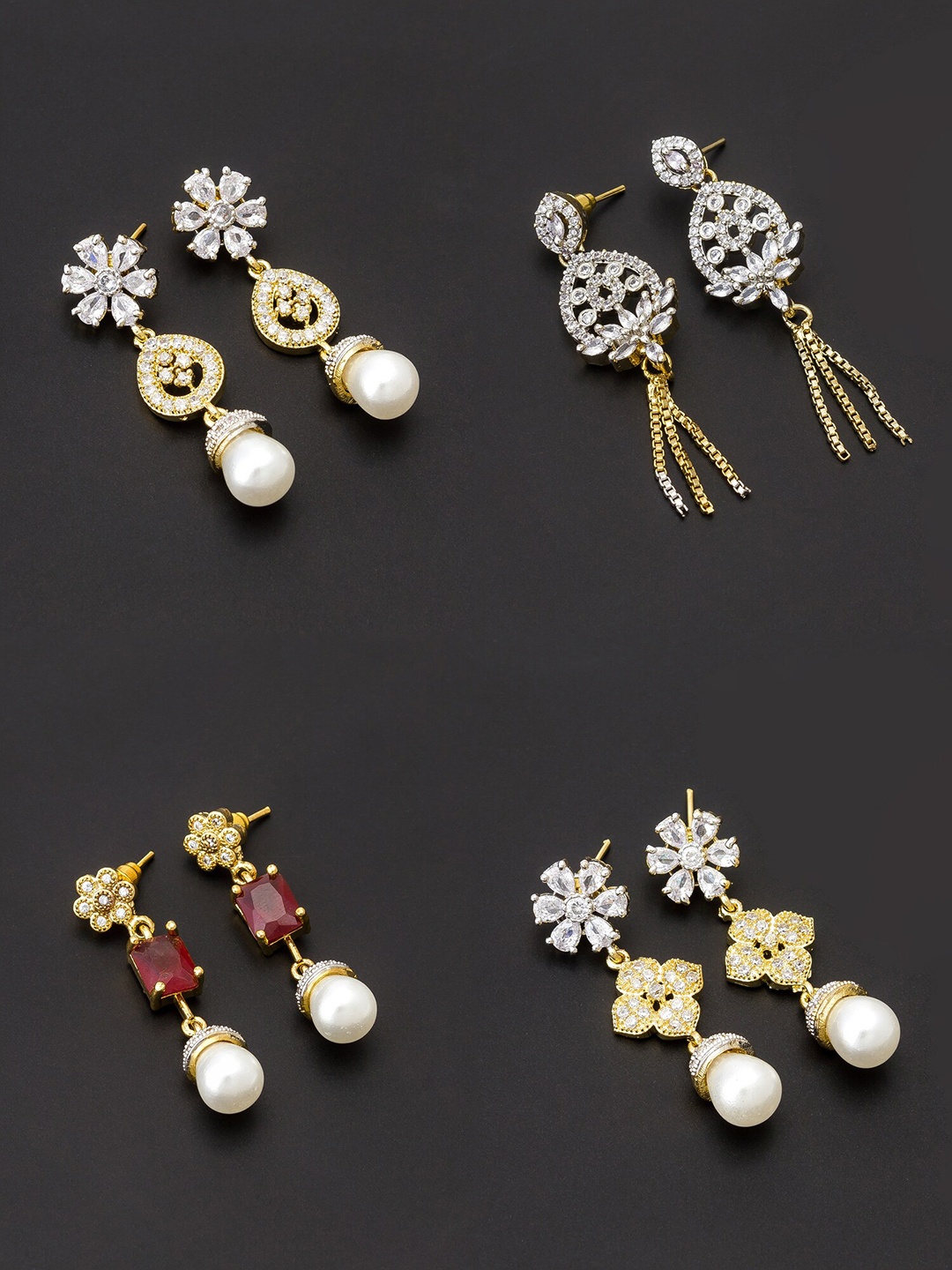 

aadita White & Gold-Toned Set of 4 Contemporary Drop Earrings