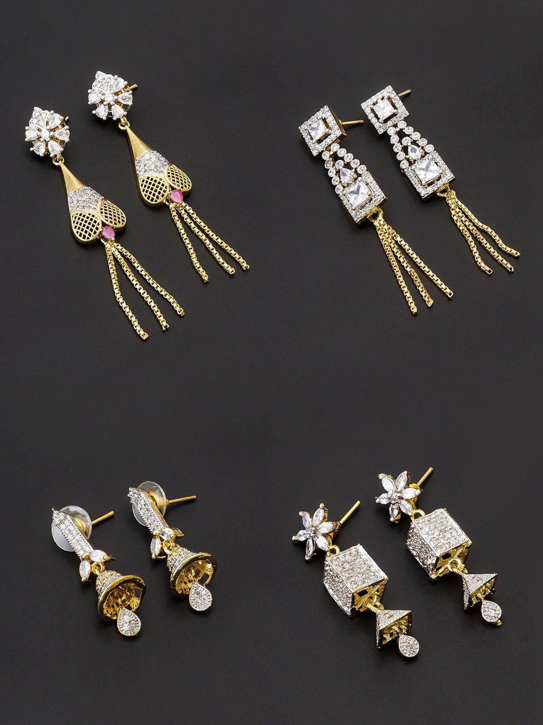 

aadita White & Gold-Toned Set of 4 Contemporary Drop Earrings