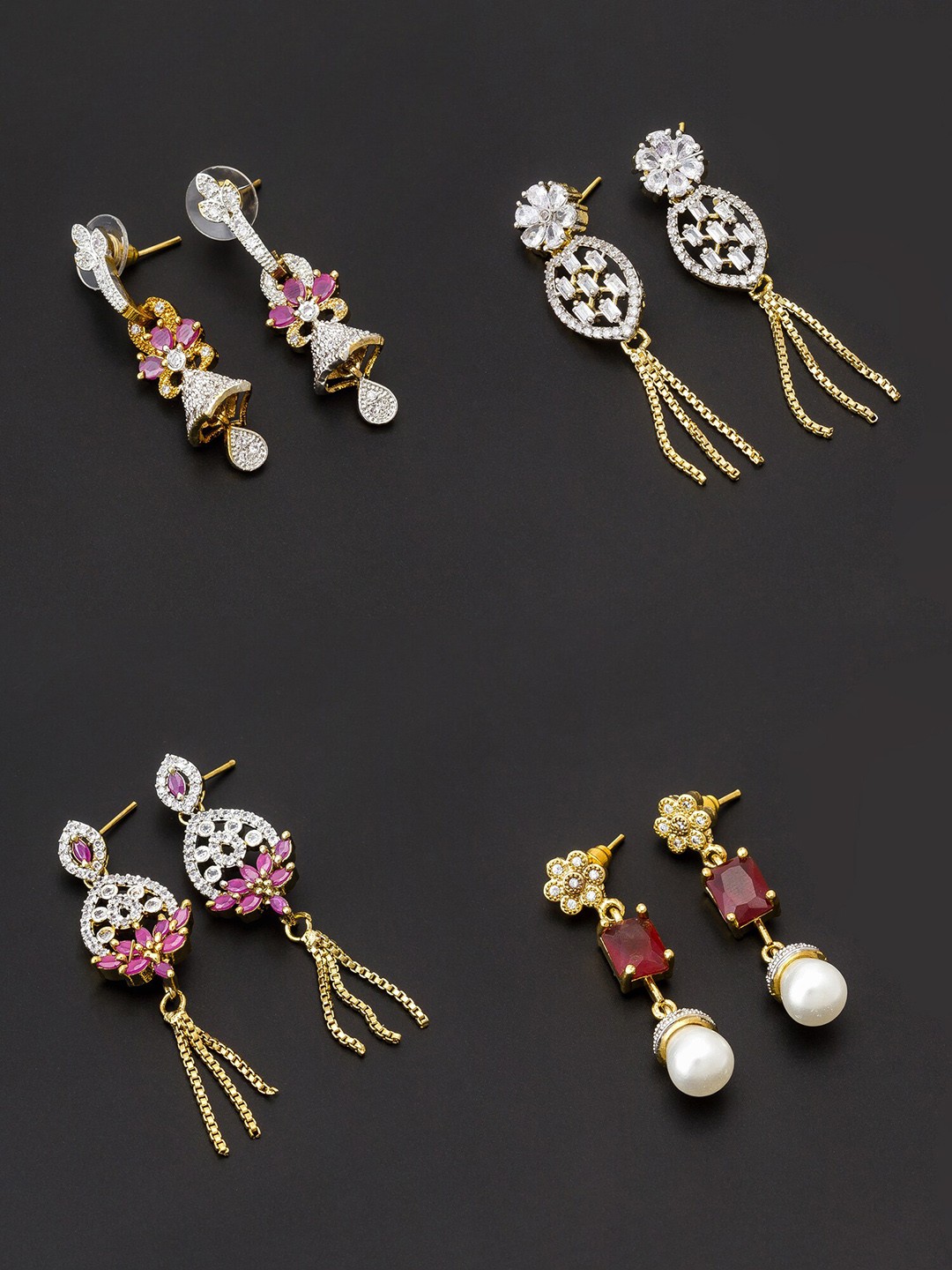 

aadita White & Gold-Toned Set of 4 Contemporary Drop Earrings