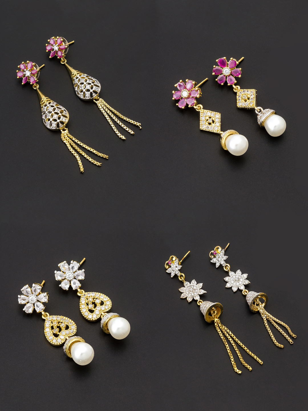 

aadita White & Gold-Toned Set of 4 Contemporary Drop Earrings