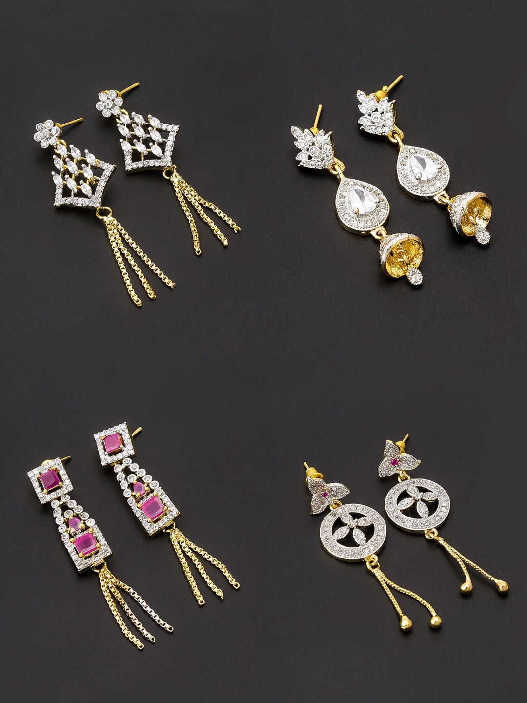 

aadita White & Gold-Plated Set of 4 Contemporary Drop Earrings