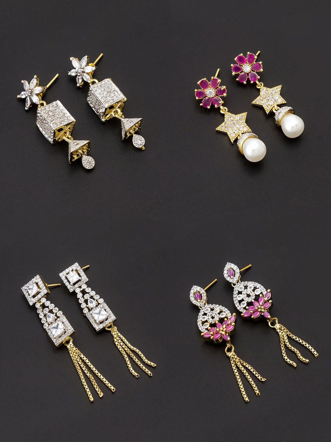 

aadita White & Gold-Toned Set of 4 Contemporary Drop Earrings