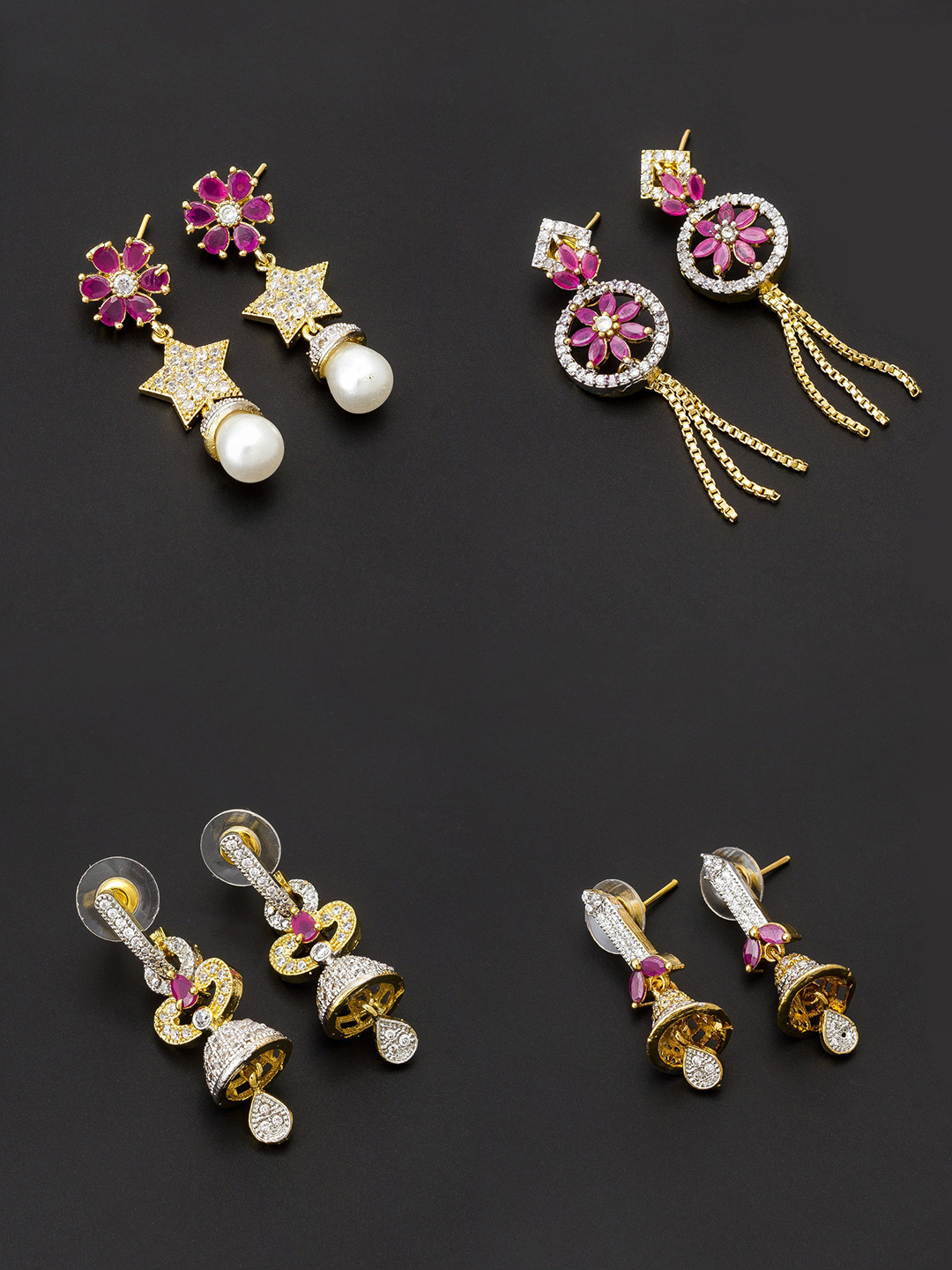 

aadita White & Gold-Plated Set of 4 Contemporary Drop Earrings