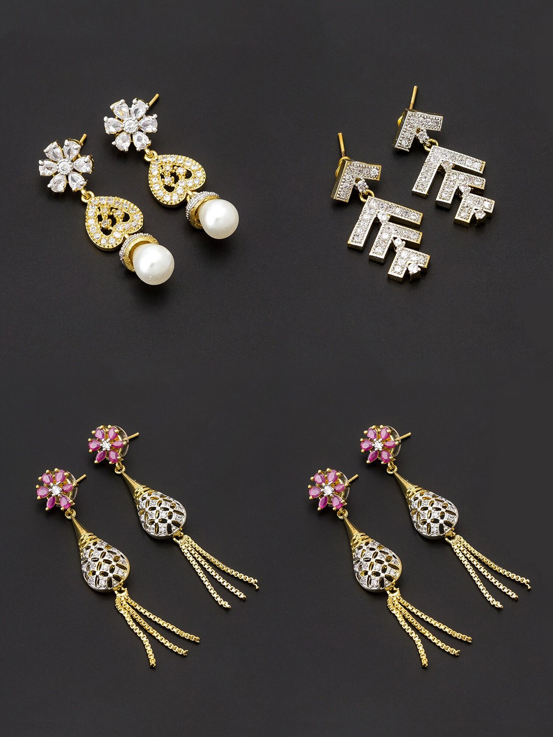 

aadita White & Gold-Toned Set of 4 Contemporary Drop Earrings