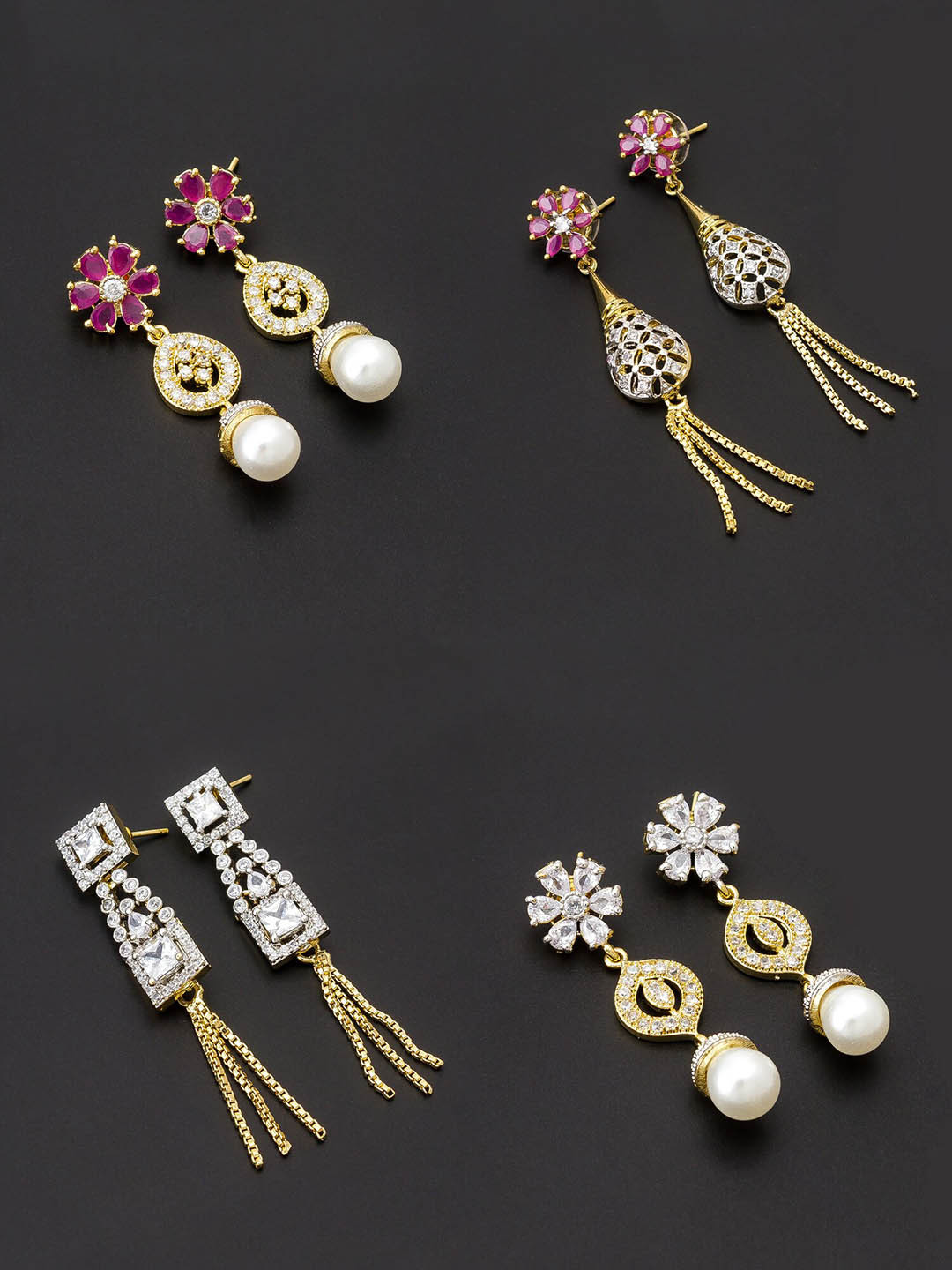 

aadita White & Gold-Toned Set of 4 Contemporary Drop Earrings