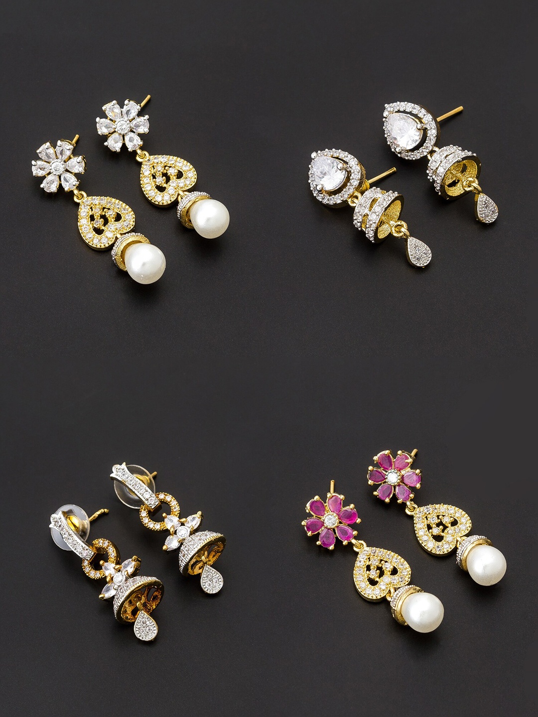 

aadita White & Gold-Toned Set of 4 Contemporary Drop Earrings