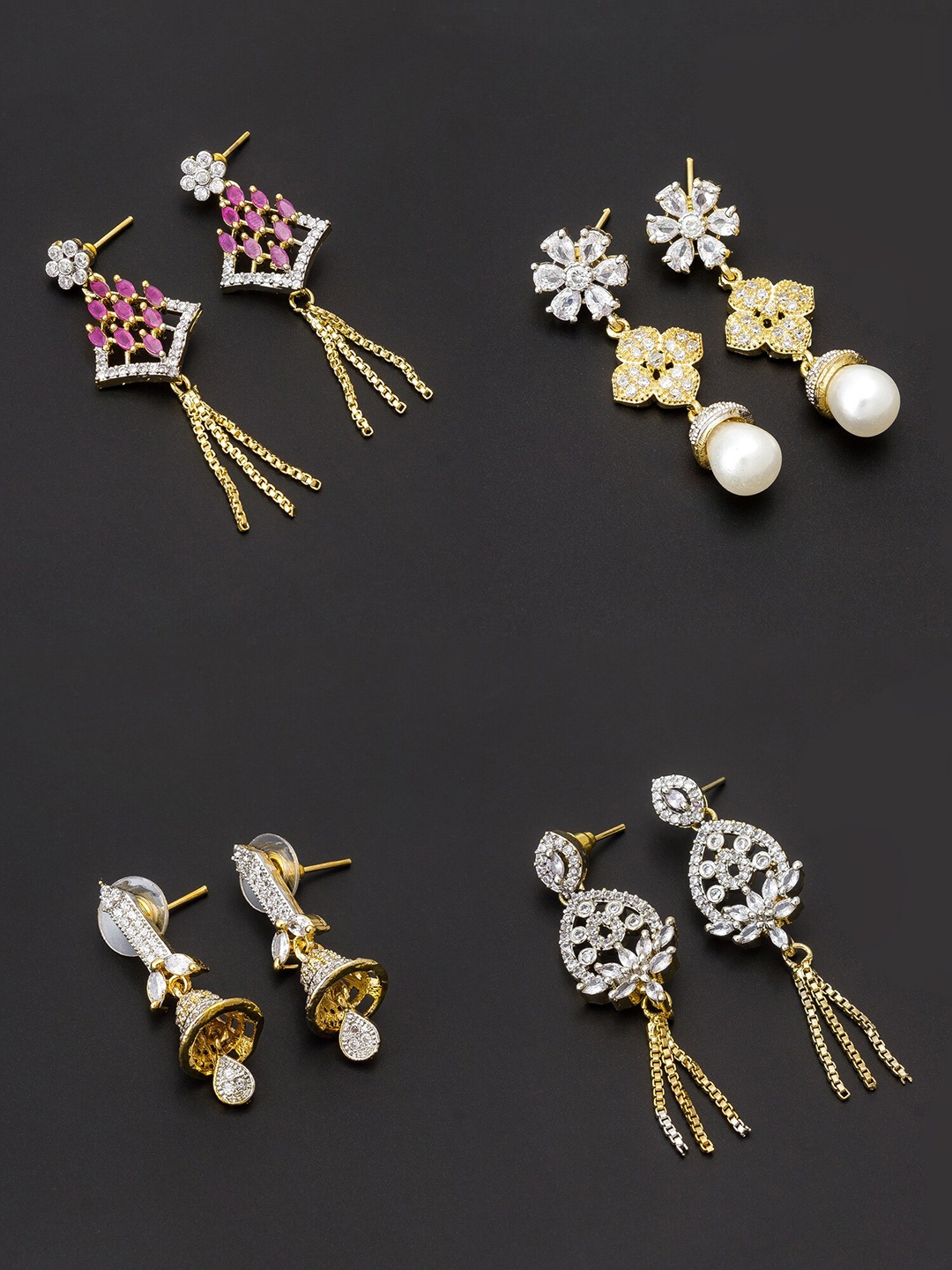 

aadita White & Gold-Toned Set of 4 Contemporary Drop Earrings