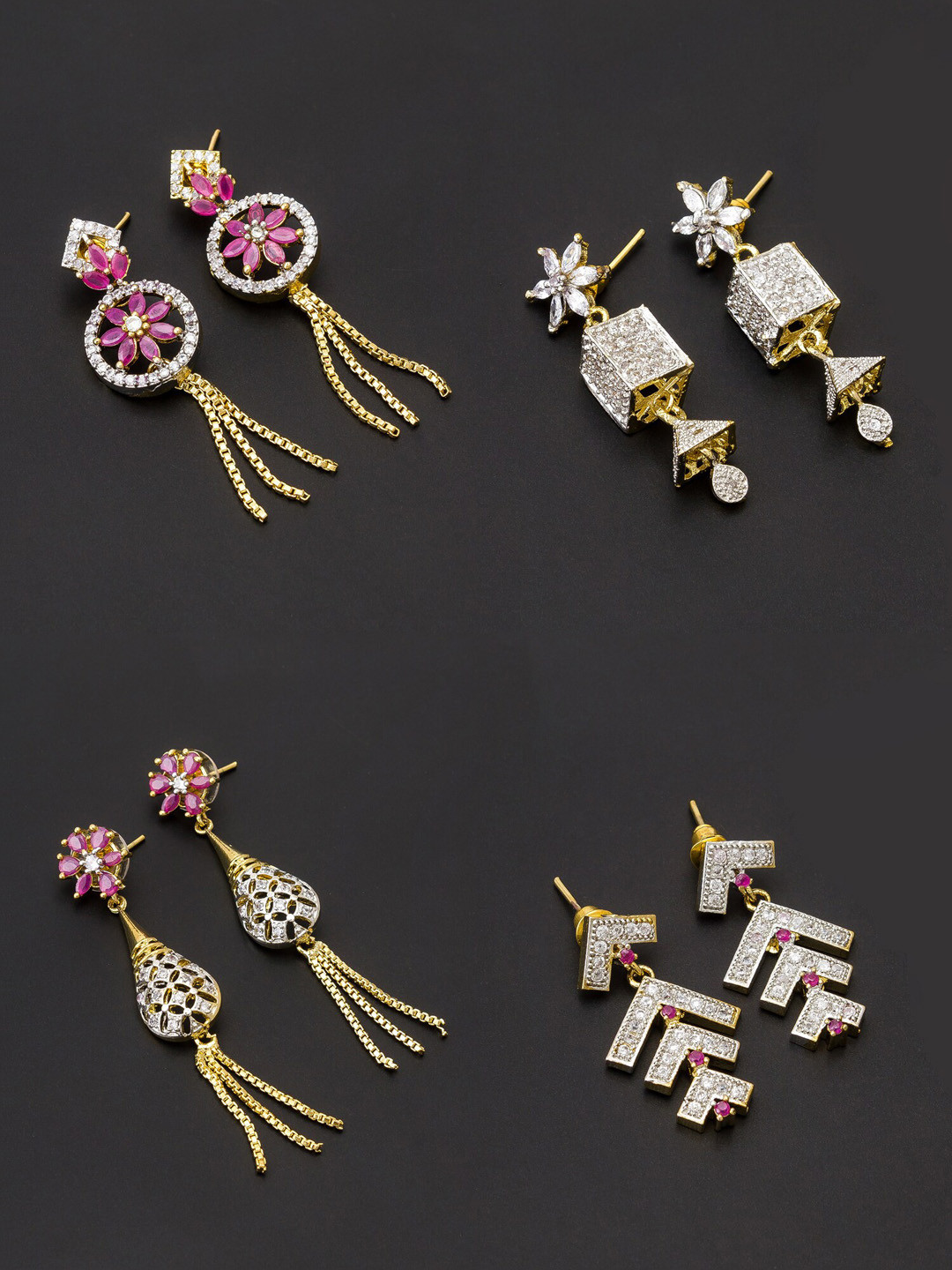 

aadita White & Gold-Toned Set of 4 Contemporary Drop Earrings