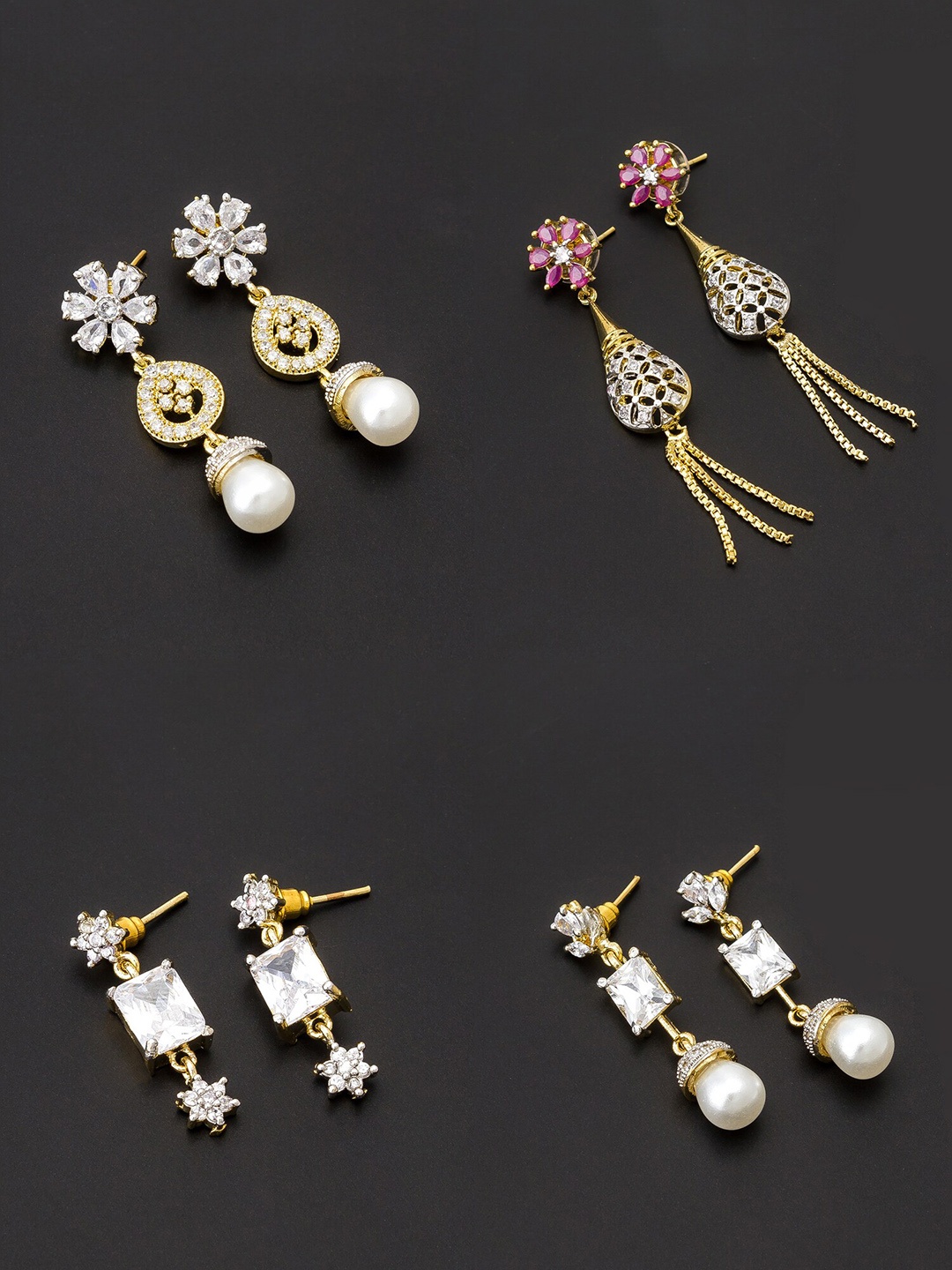 

aadita White & Gold-Toned Set of 4 Contemporary Drop Earrings