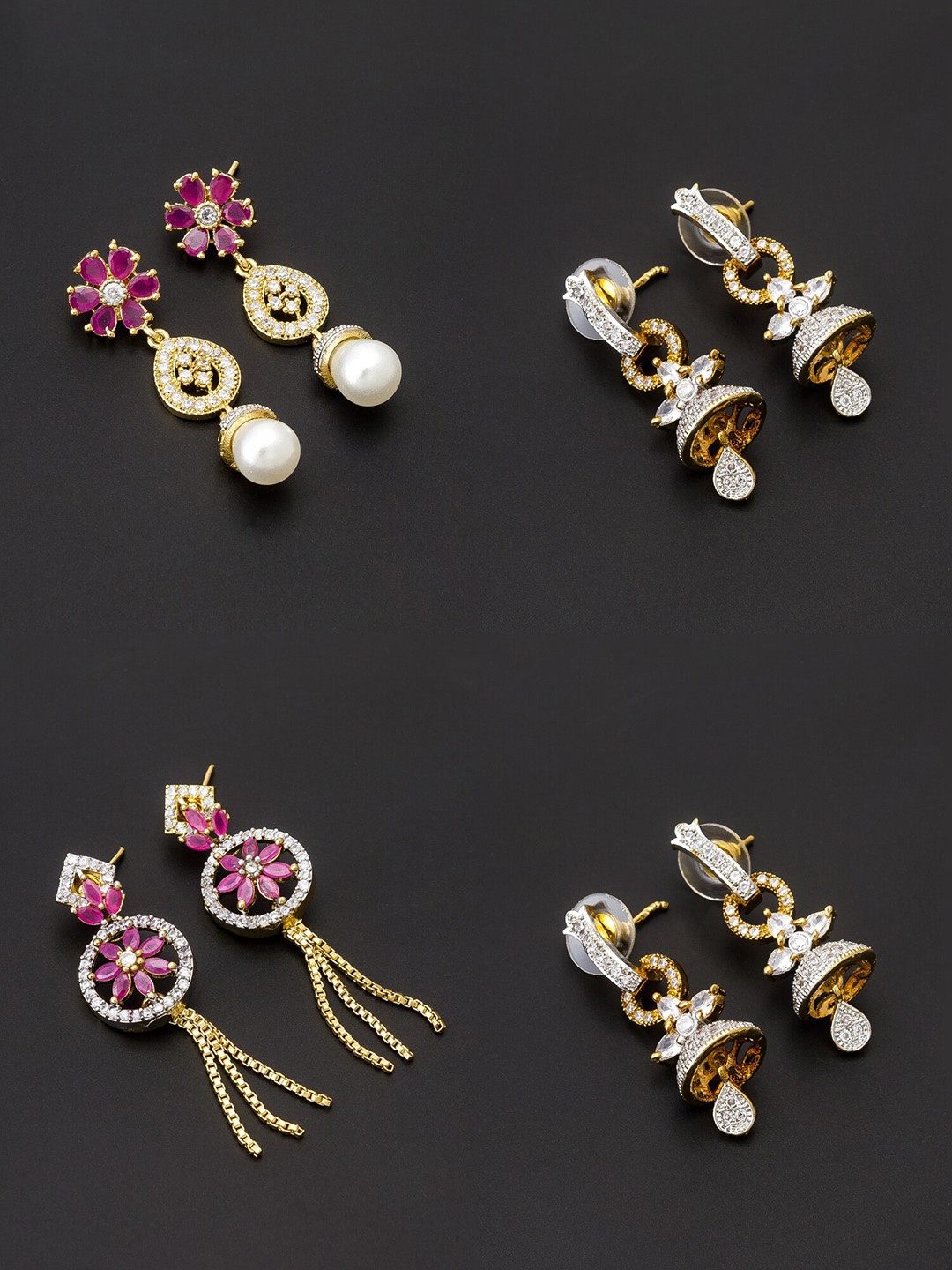 

aadita White & Gold-Toned Set of 4 Contemporary Drop Earrings
