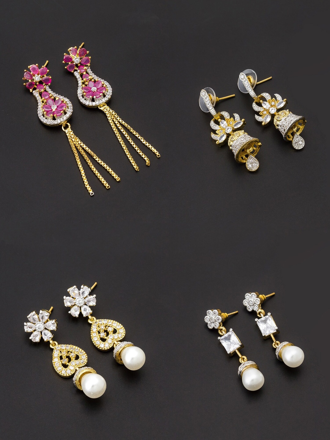

aadita White & Gold-Toned Set of 4 Contemporary Drop Earrings