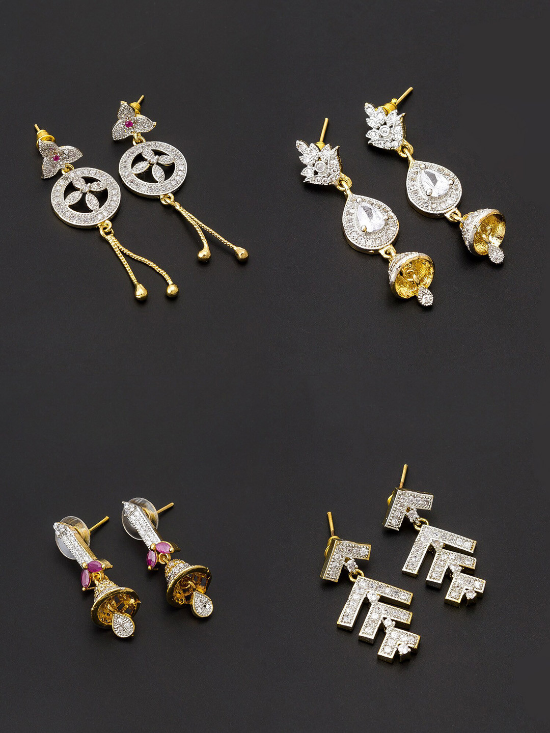 

aadita White & Gold-Plated Set of 4 Contemporary Drop Earrings