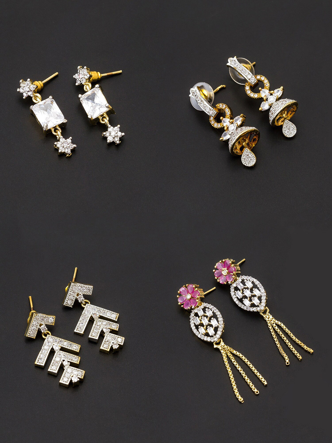 

aadita White & Gold-Toned Set of 4 Contemporary Drop Earrings
