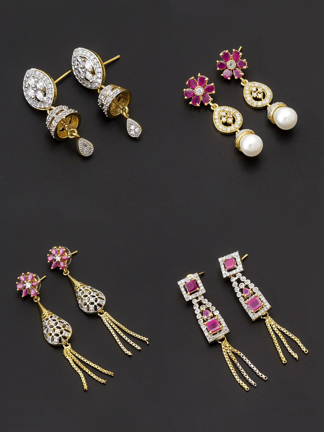 

aadita White & Gold-Plated Set of 4 Contemporary Drop Earrings