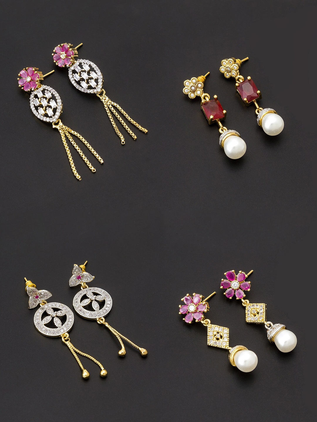 

aadita White & Gold-Toned Set of 4 Contemporary Drop Earrings