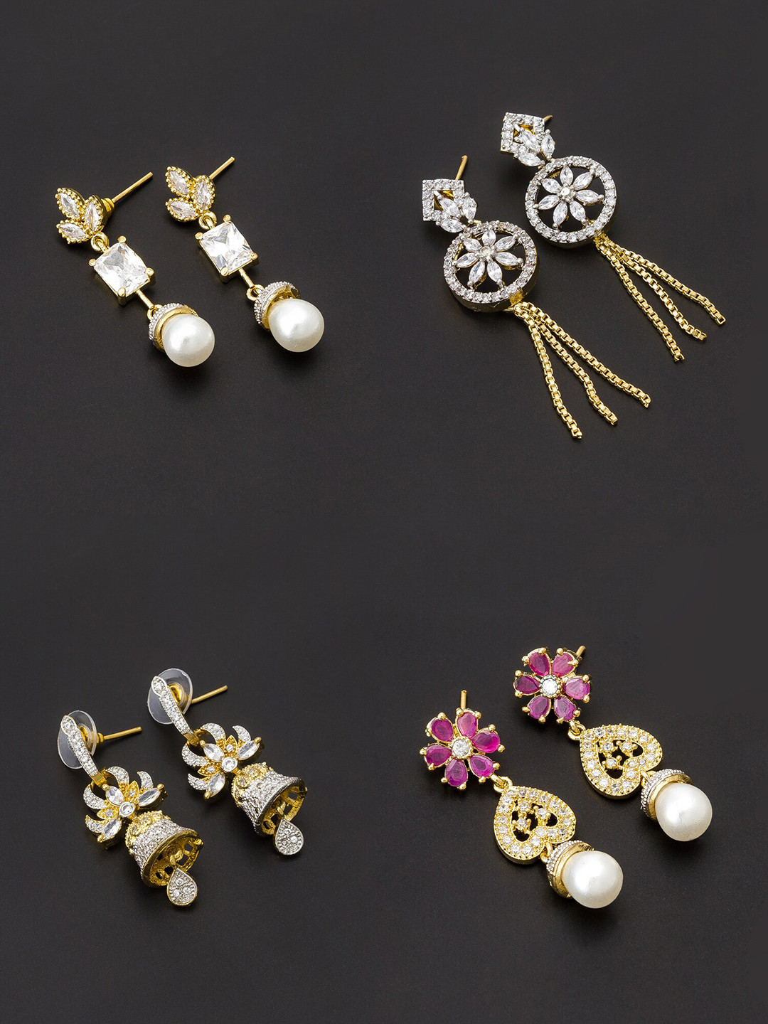 

aadita White & Gold-Toned Set of 4 Contemporary Drop Earrings