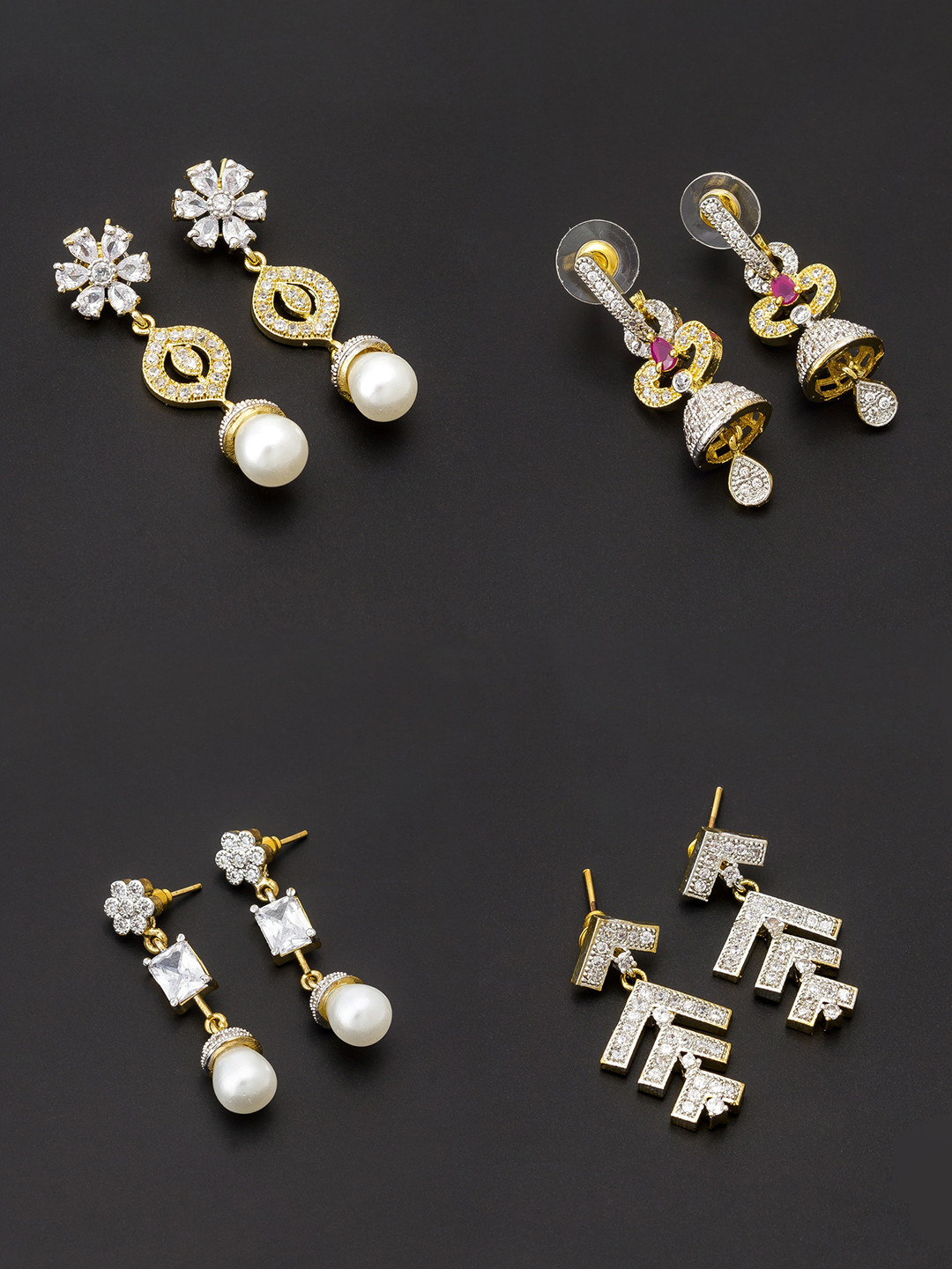 

aadita White & Gold-Toned Set of 4 Contemporary Drop Earrings