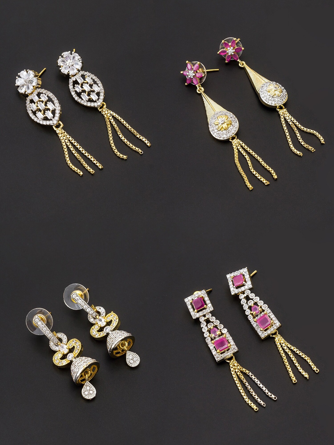 

aadita White & Gold-Toned Set of 4 Contemporary Drop Earrings