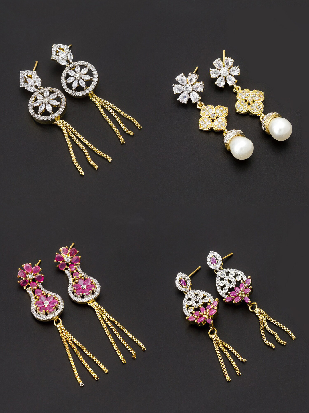 

aadita White & Gold-Toned Set of 4 Contemporary Drop Earrings