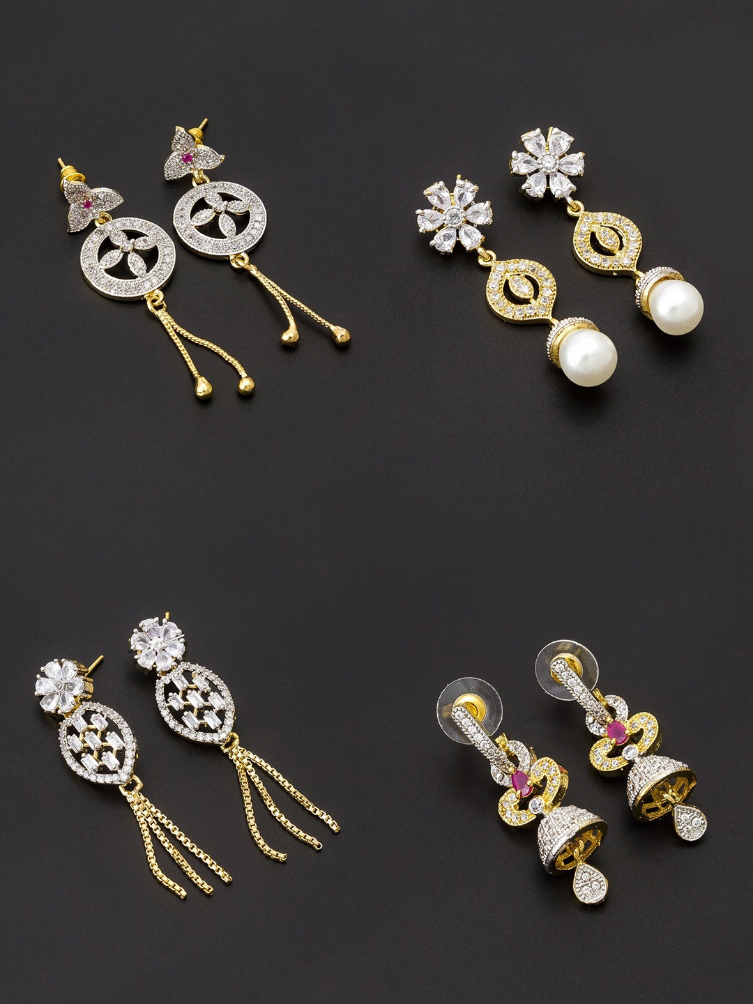 

aadita White & Gold-Toned Set of 4 Contemporary Drop Earrings