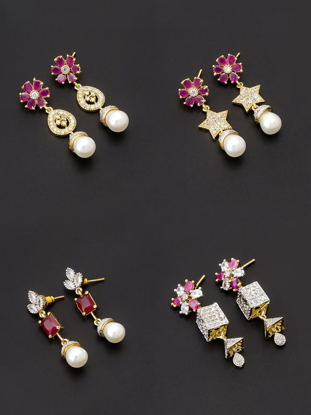 

aadita White & Gold-Toned Set of 4 Contemporary Drop Earrings
