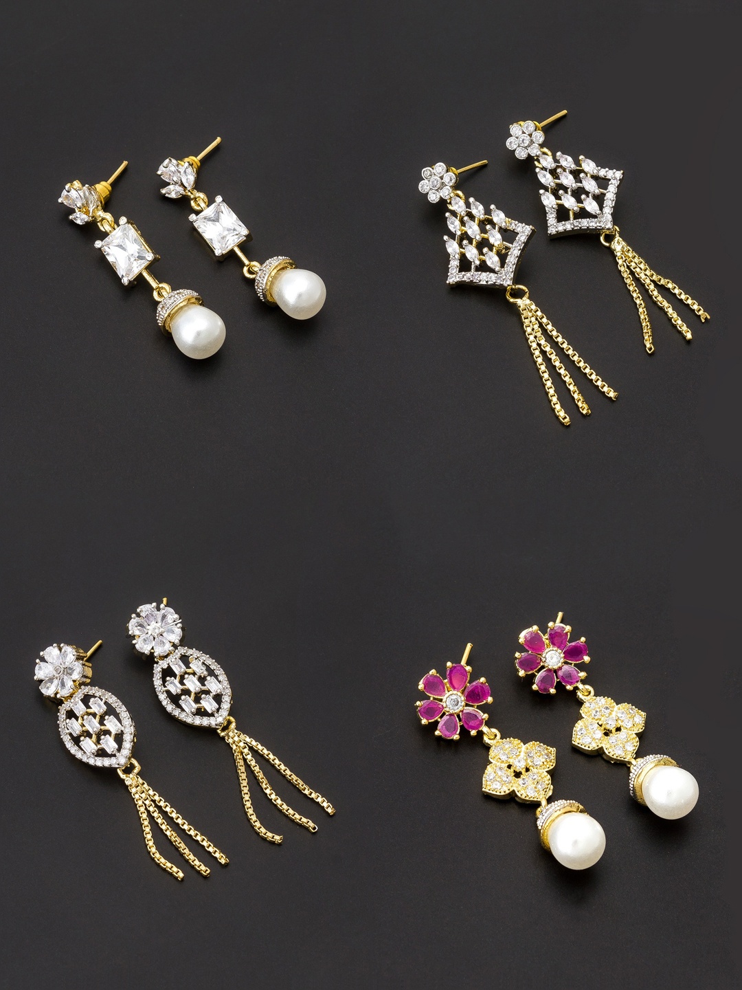 

aadita White & Gold-Toned Set of 4 Contemporary Drop Earrings
