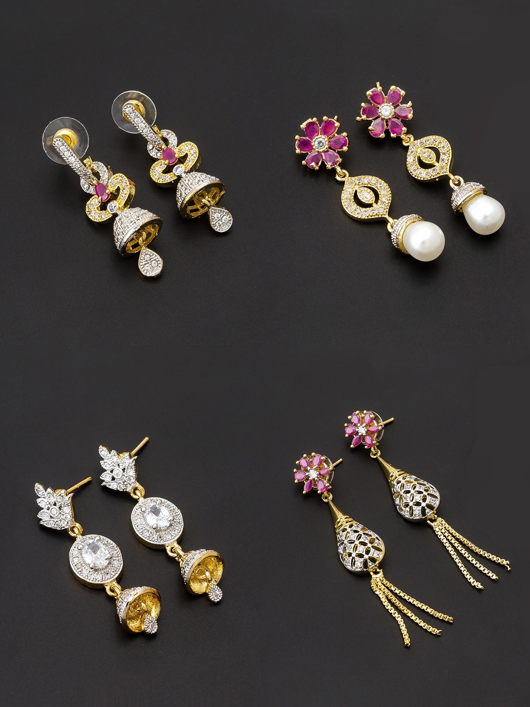 

aadita White & Gold-Toned Set of 4 Contemporary Drop Earrings