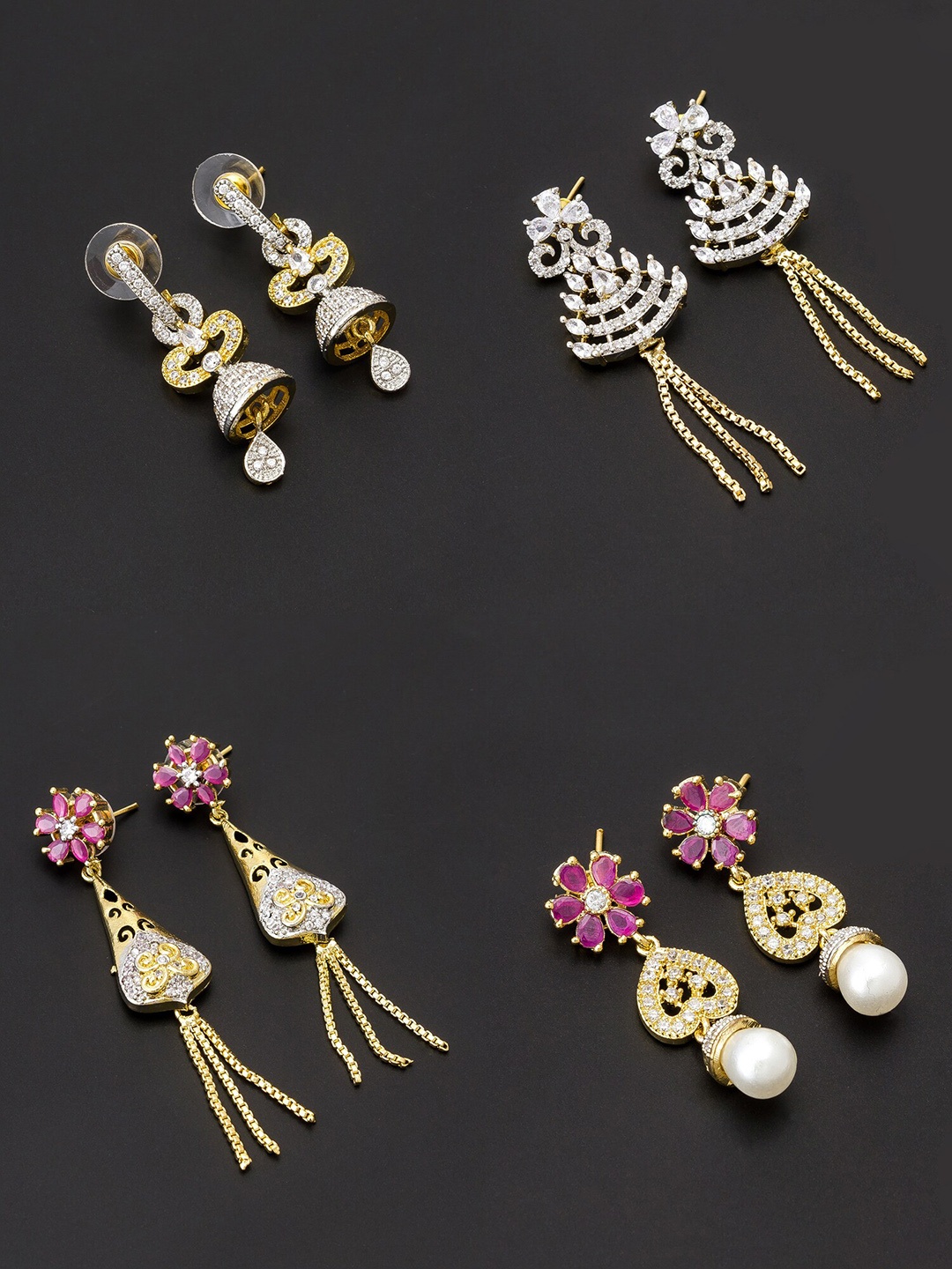

aadita White & Gold-Toned Set of 4 Contemporary Drop Earrings