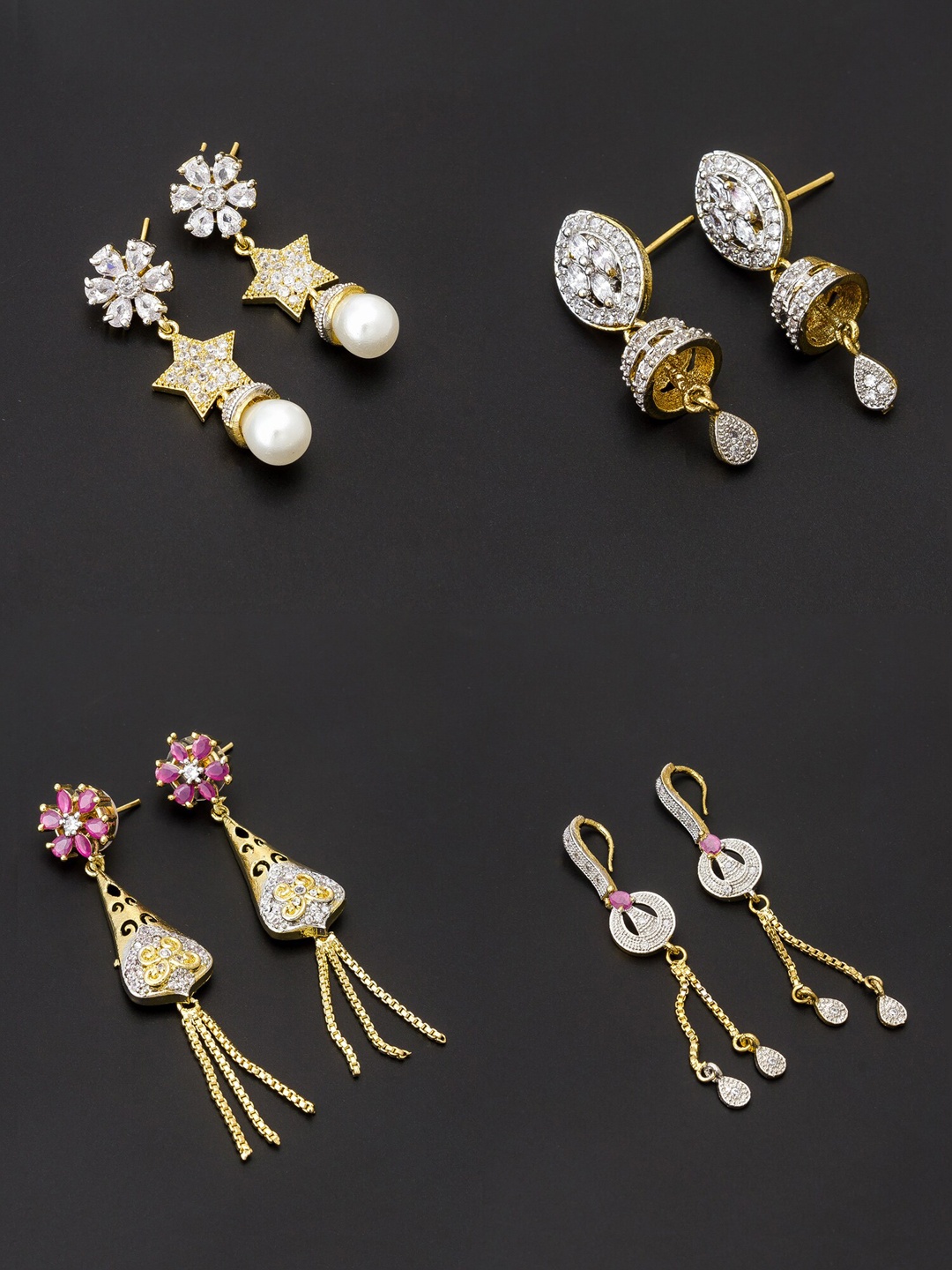 

aadita White & Gold-Toned Set of 4 Contemporary Drop Earrings