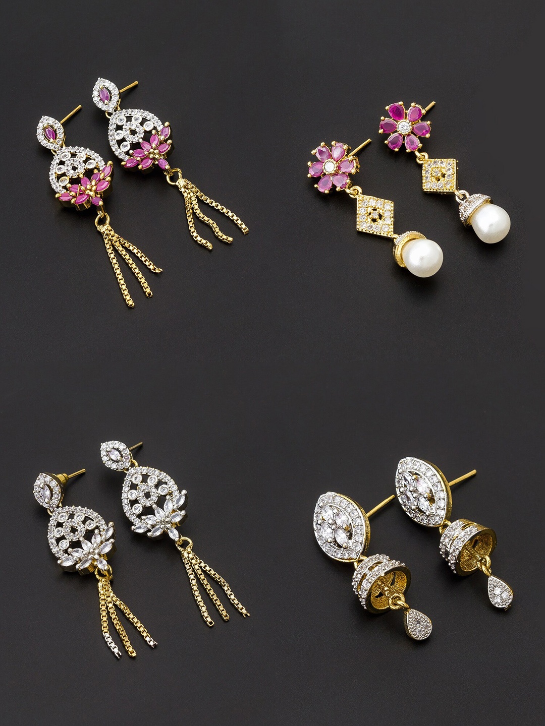 

aadita White & Gold-Toned Set of 4 Contemporary Drop Earrings