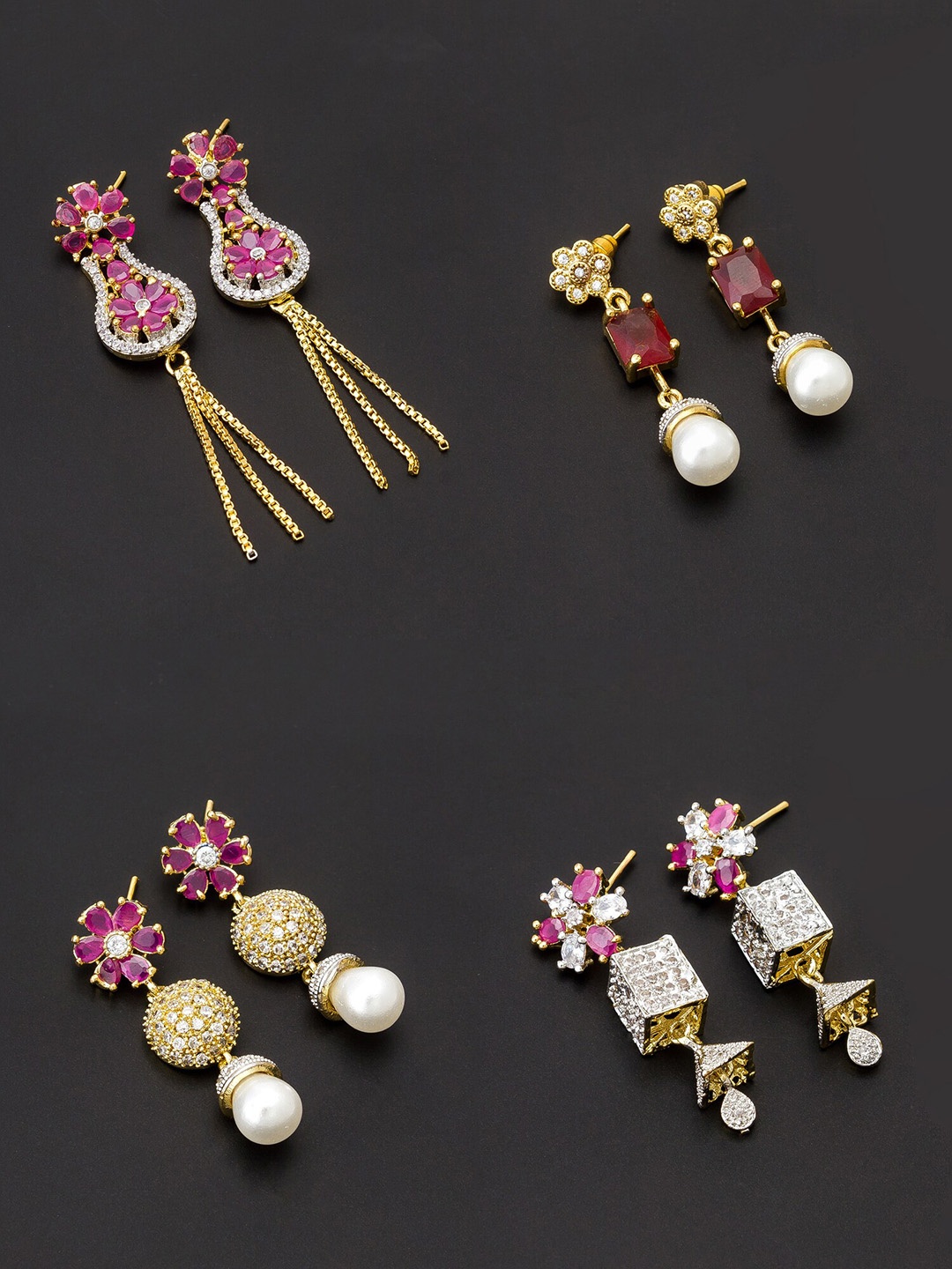 

aadita White & Gold-Toned Set of 4 Contemporary Drop Earrings